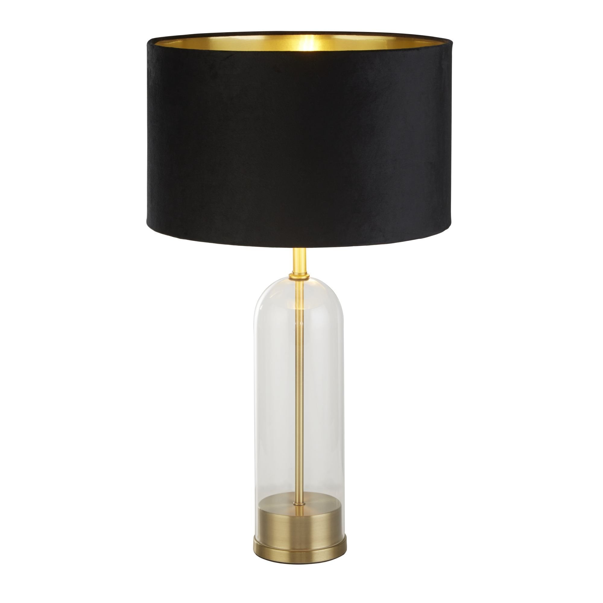 Searchlight Owen Table Lamp - Brass, Glass & Black Velvet Shade