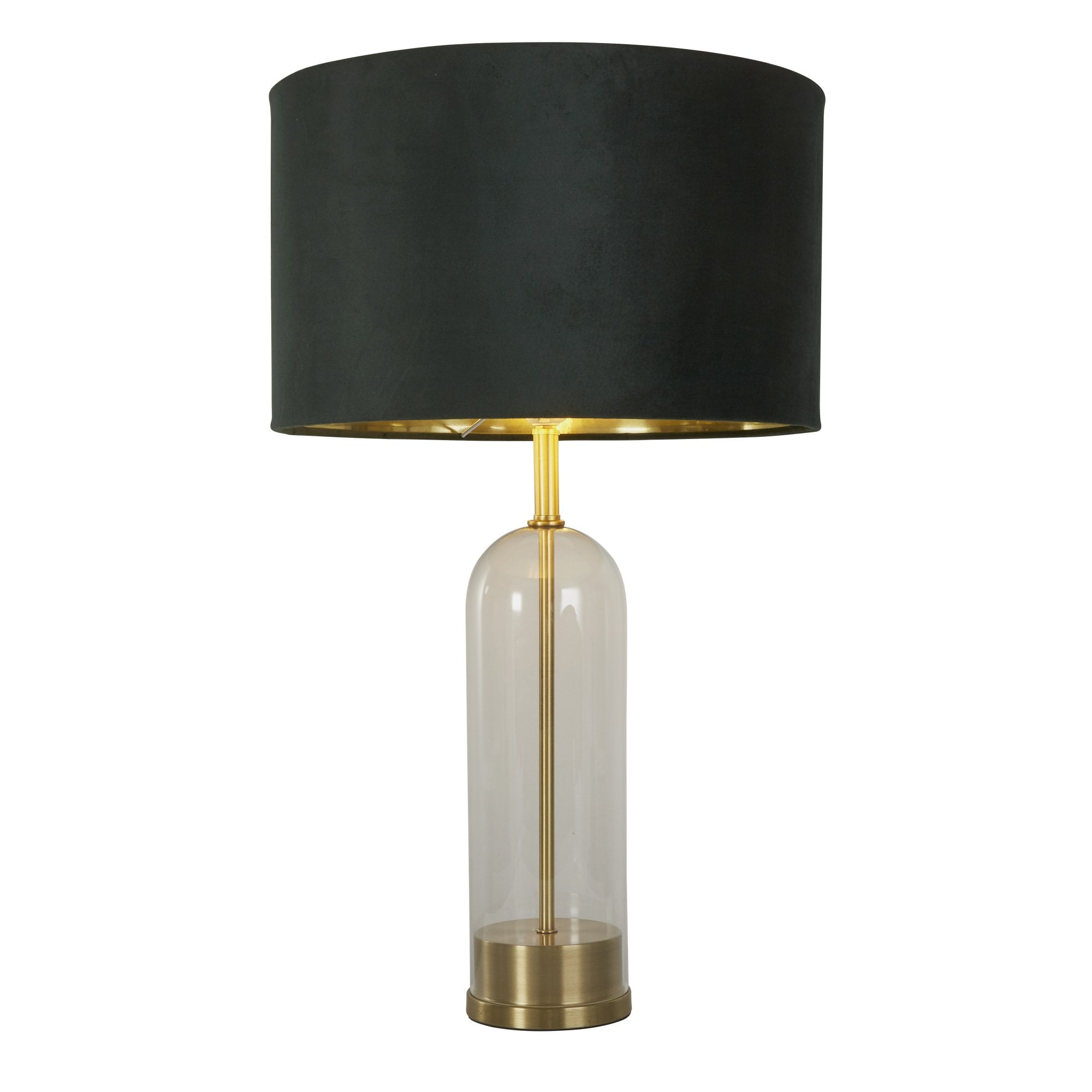 Searchlight Owen Table Lamp - Brass, Glass & Green Velvet Shade