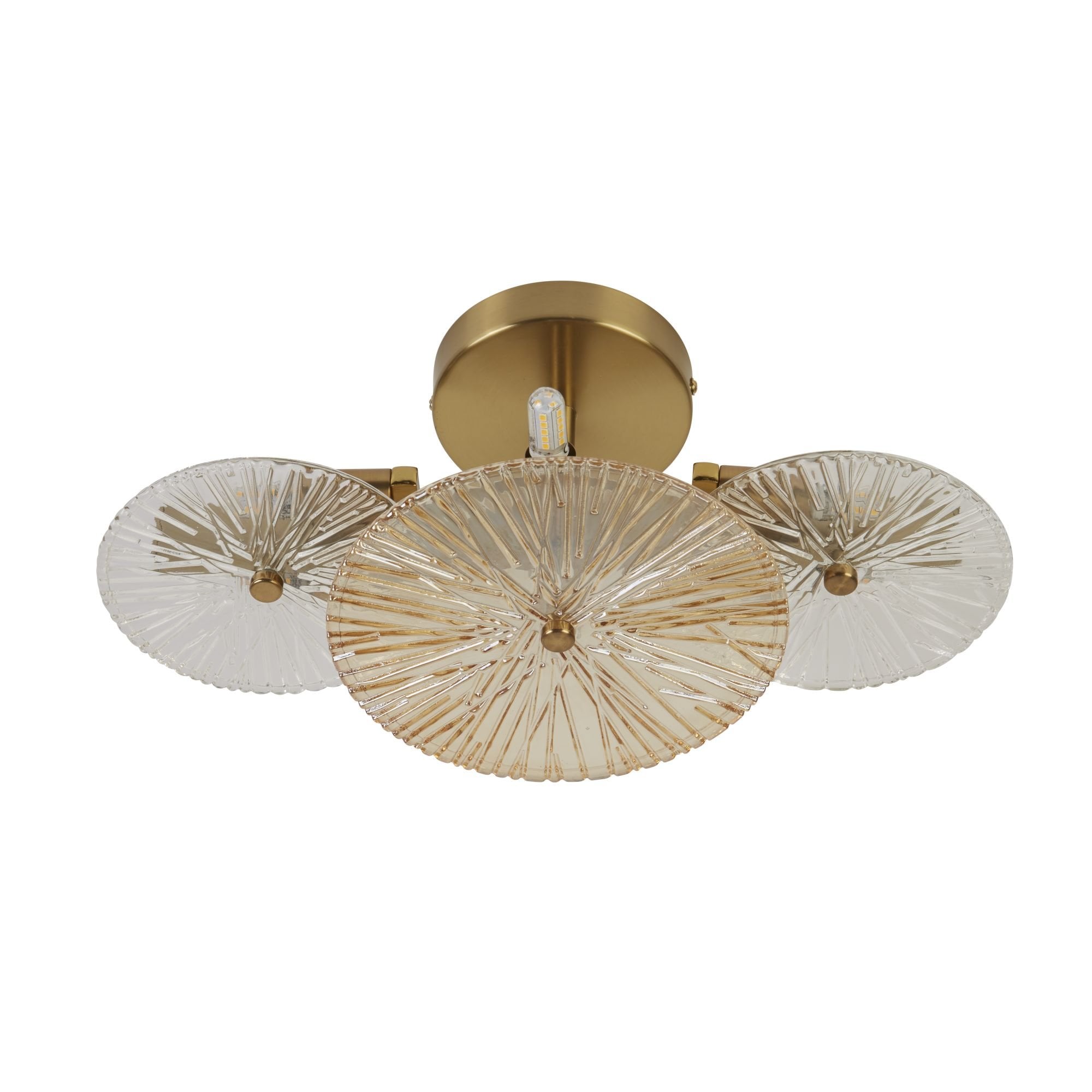 Searchlight Woodbine 6 Light Wall/Flush - Bronze, Clear & Amber Glass
