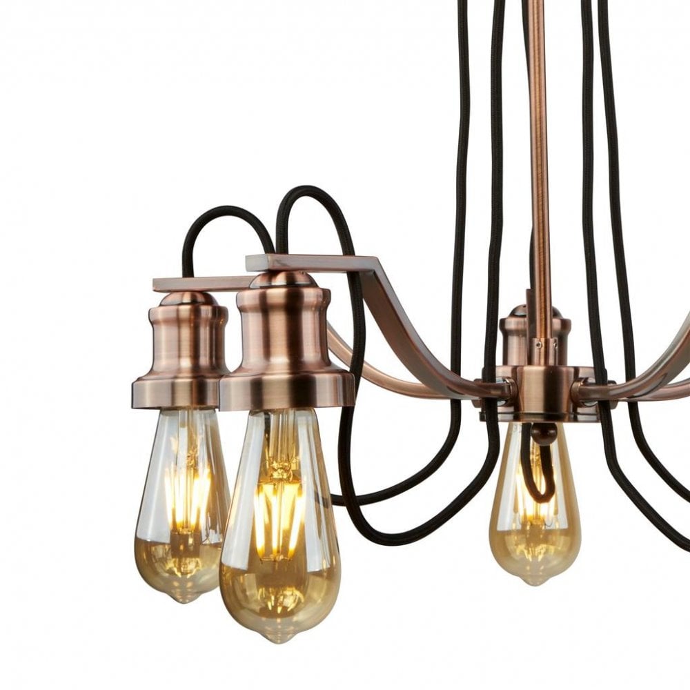 Searchlight Oban 5 Light Pendant - Antique Copper & Black Braided Cable