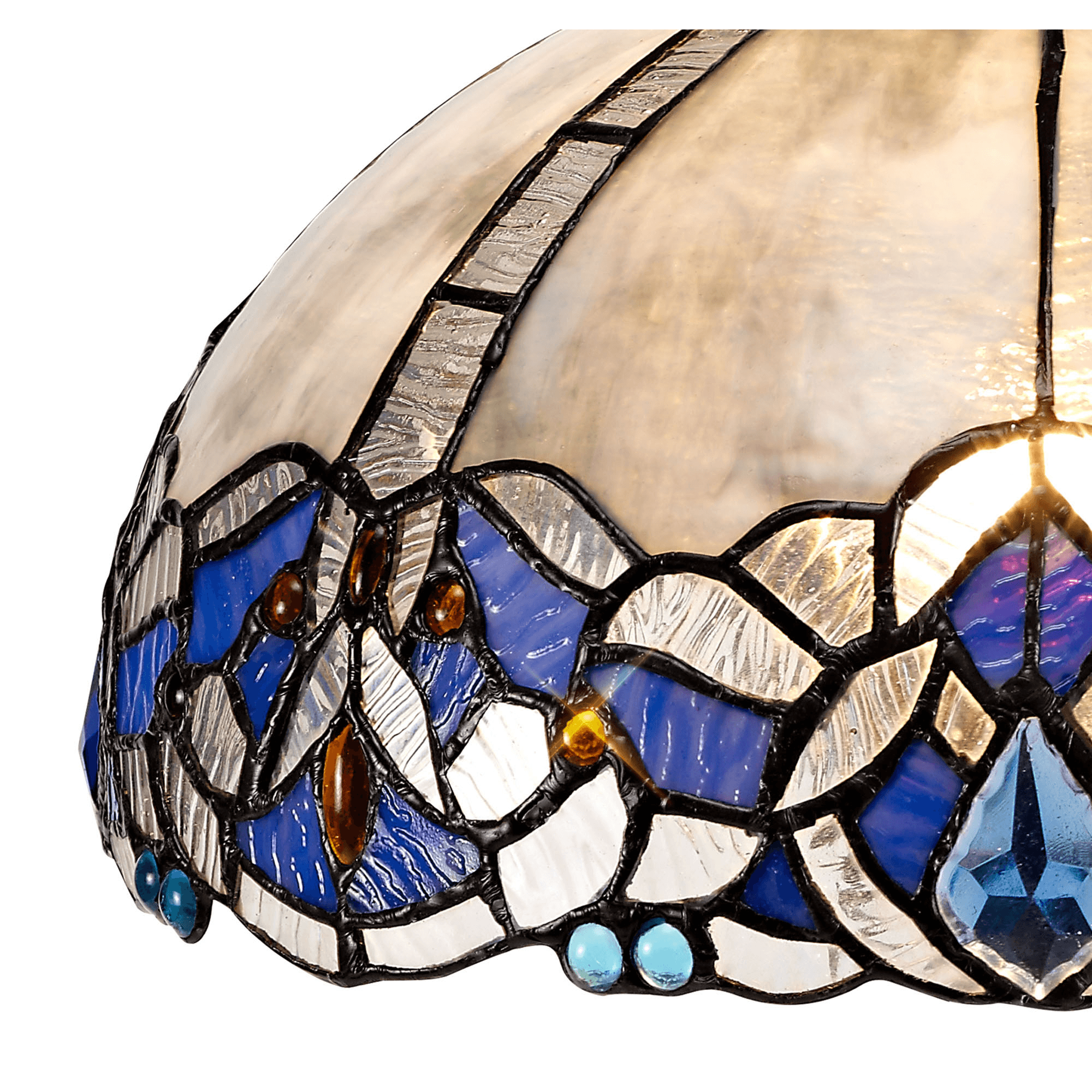 Fabula Newmans 3 Light Linear Pendant - 30cm Tiffany Shade - Matt Black & Blue