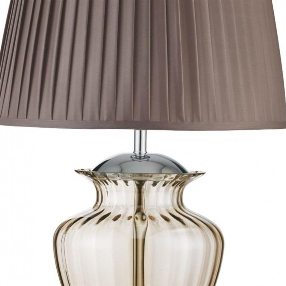 Searchlight Edgar Table Lamp - Chrome, Amber Glass & Brown Shade