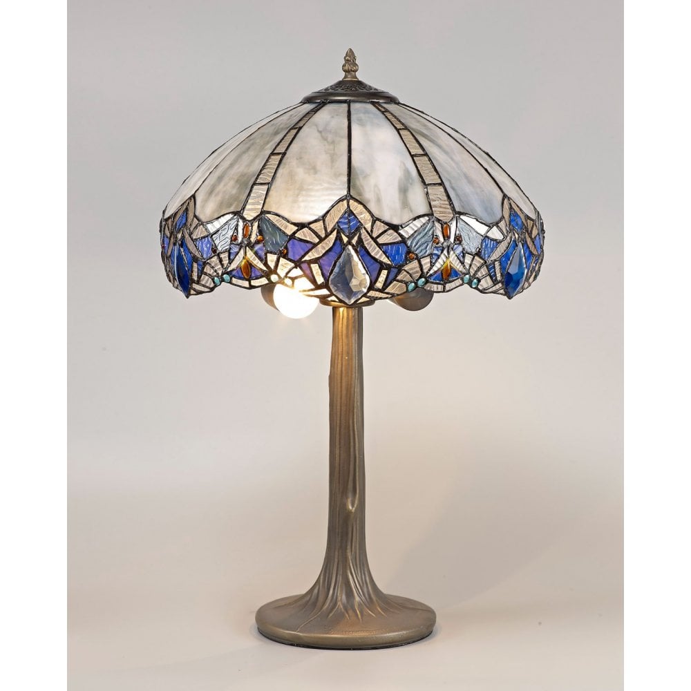 Fabula Newmans 2 Light Tree Like Table Lamp - 40cm Tiffany Shade - Blue