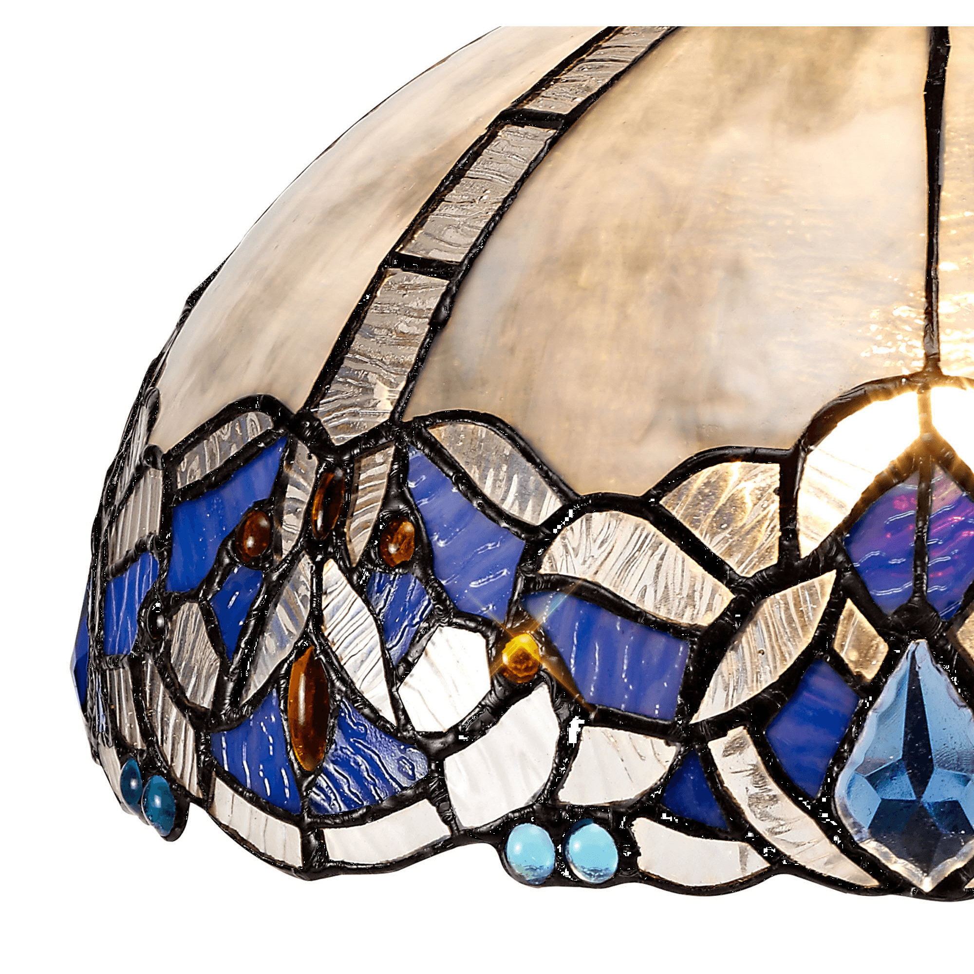 Fabula Newmans Single Pendant - 30cm Tiffany Shade - Polished Nickel & Blue