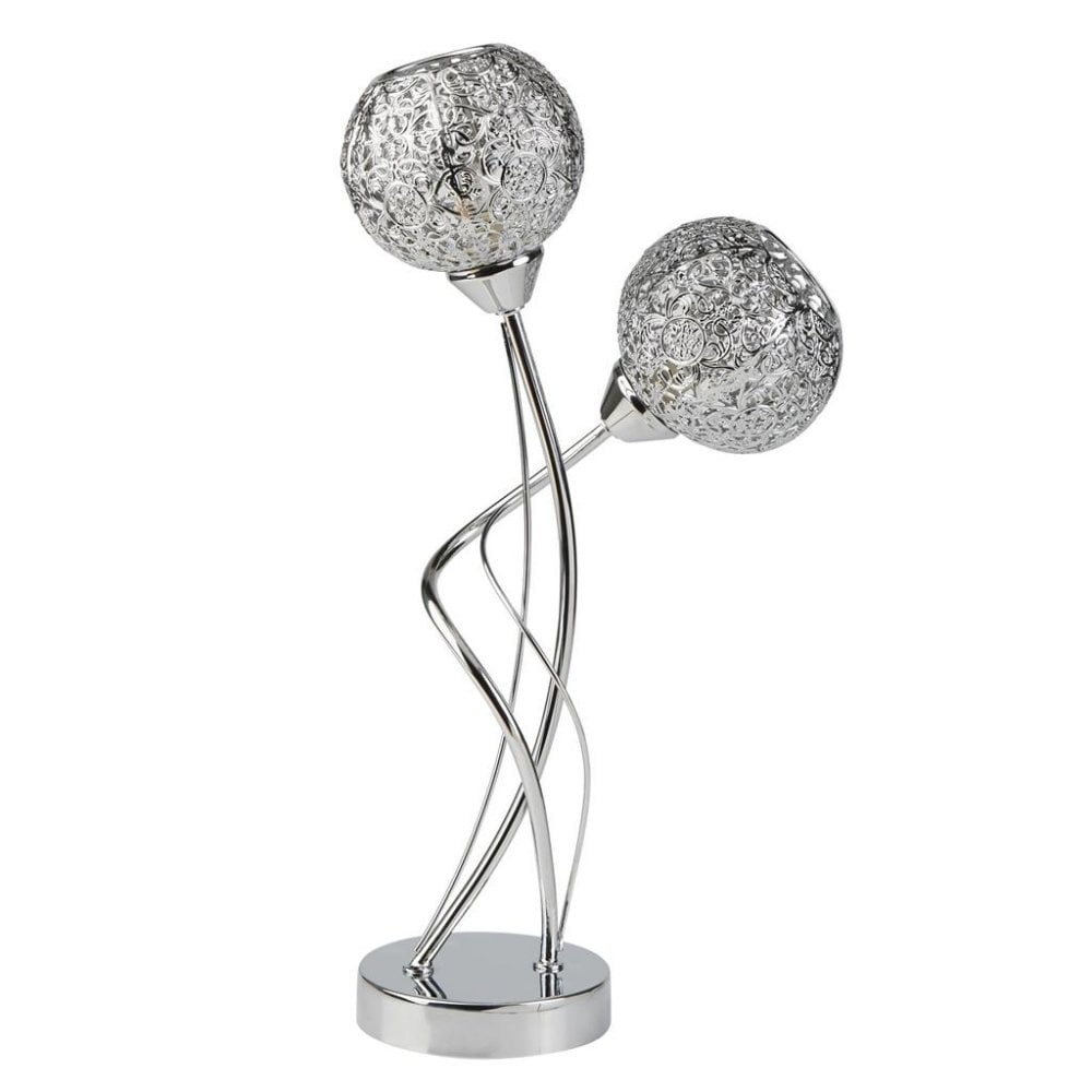 Searchlight Smithdown 2 Light Table Lamp - Chrome & Laser Cut Shades