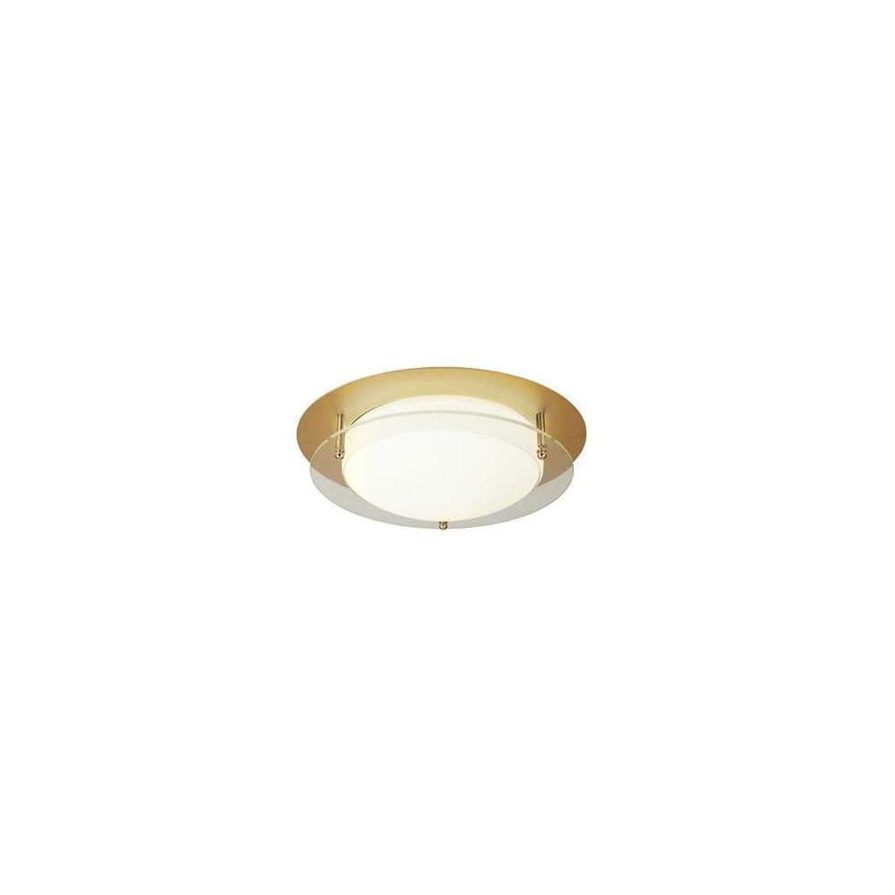 Searchlight Barmouth Bathroom 38cm Flush LED Light - Gold With Glass Halo Ring