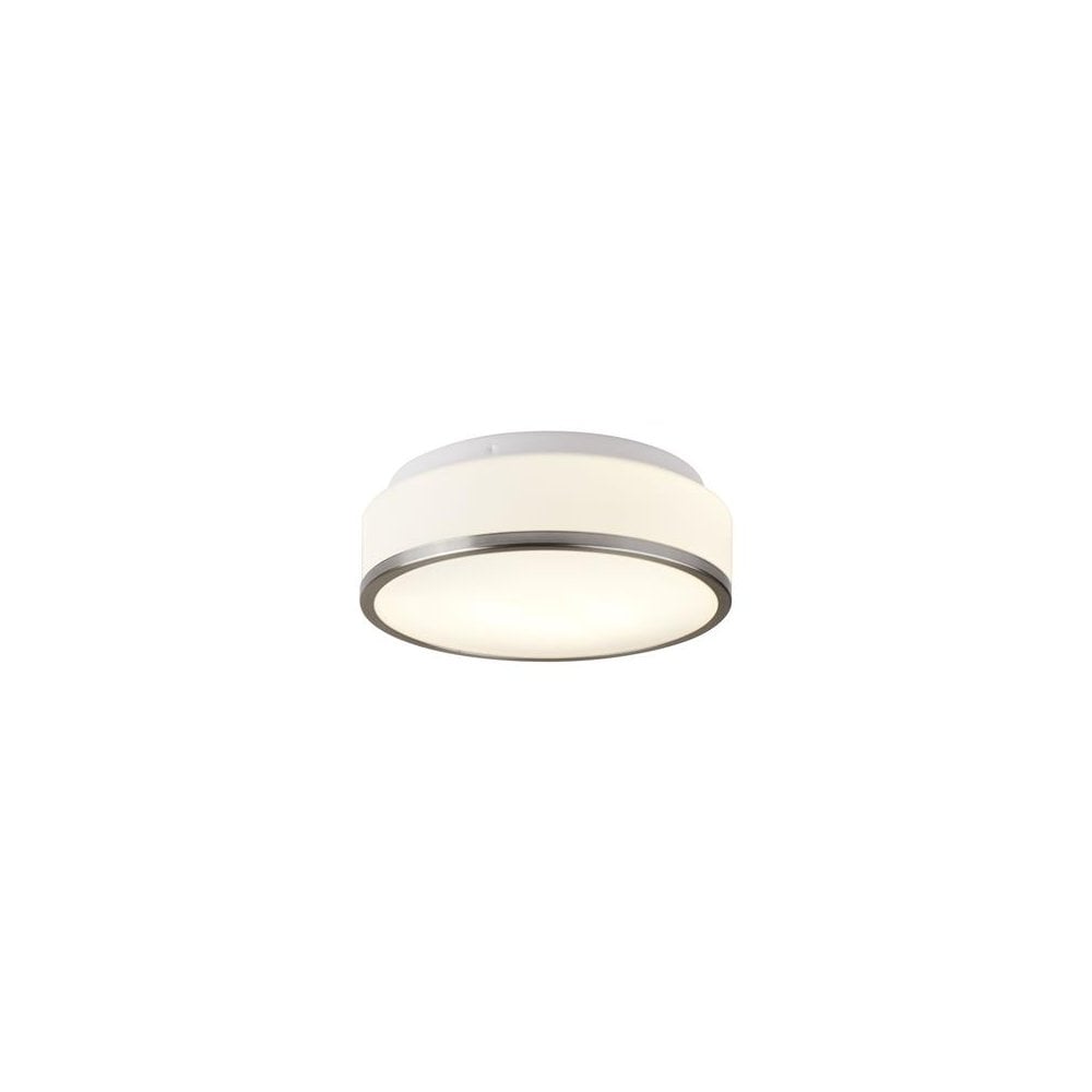 Searchlight Cannock 39cm 2 Light Flush - Satin Silver & White Glass