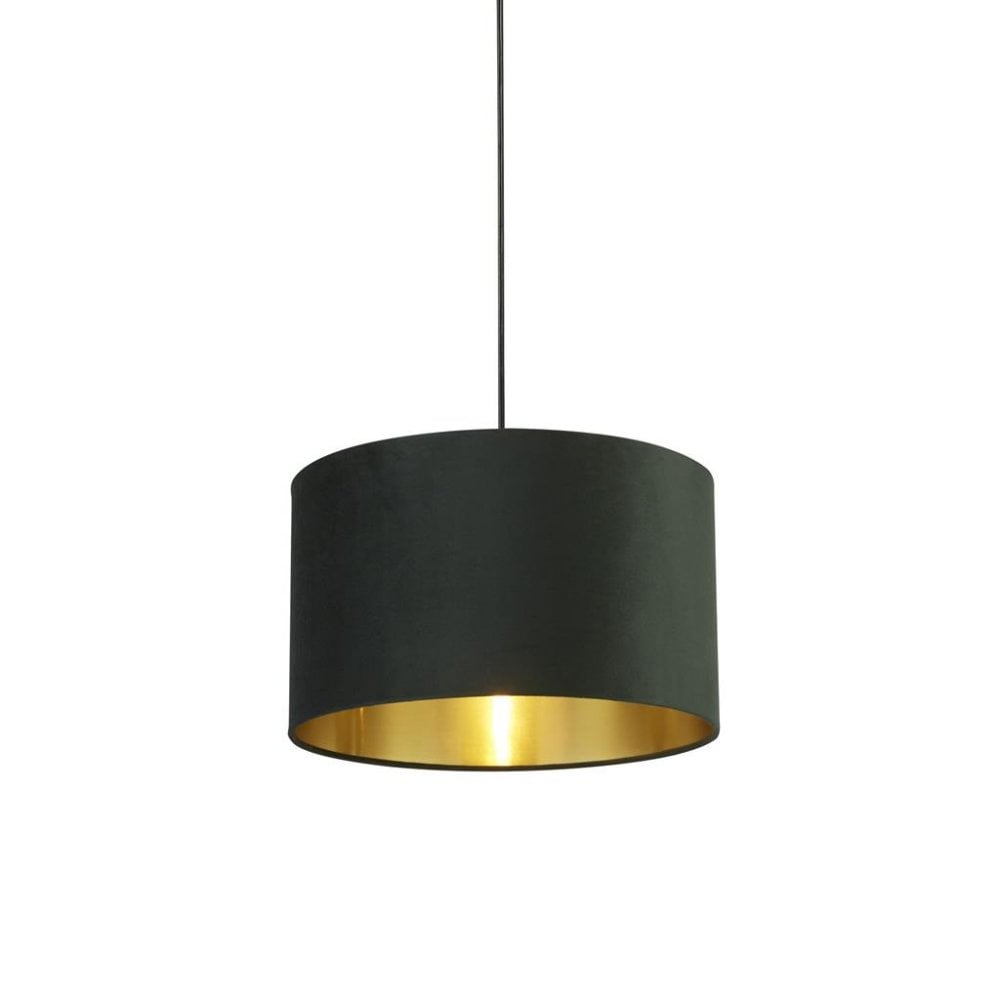 Searchlight Drum Shade - 40cm - Green Velvet with Gold Inner - Shade Only