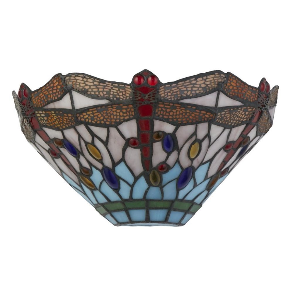 Searchlight Darwen Dragonfly Wall Light - Antique Brass Metal & Stained Glass