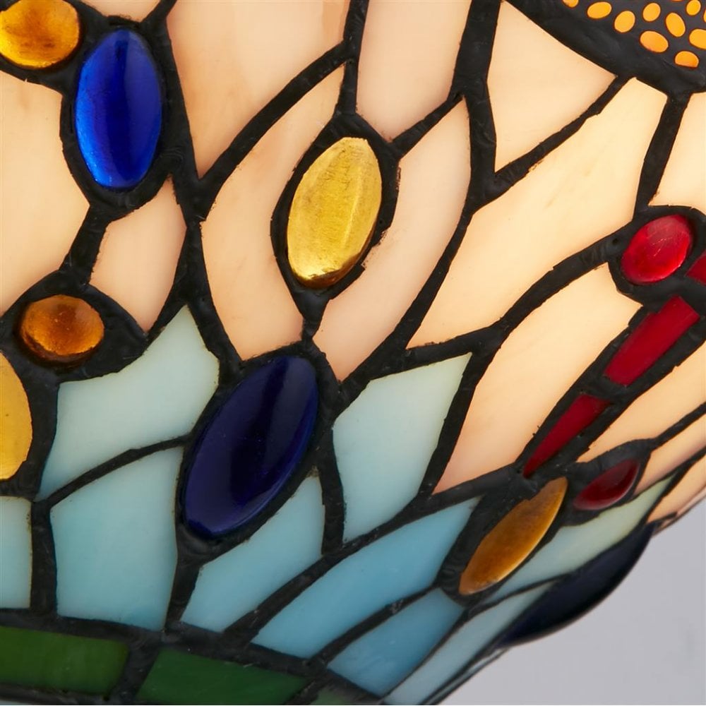 Searchlight Darwen Dragonfly Wall Light - Antique Brass Metal & Stained Glass