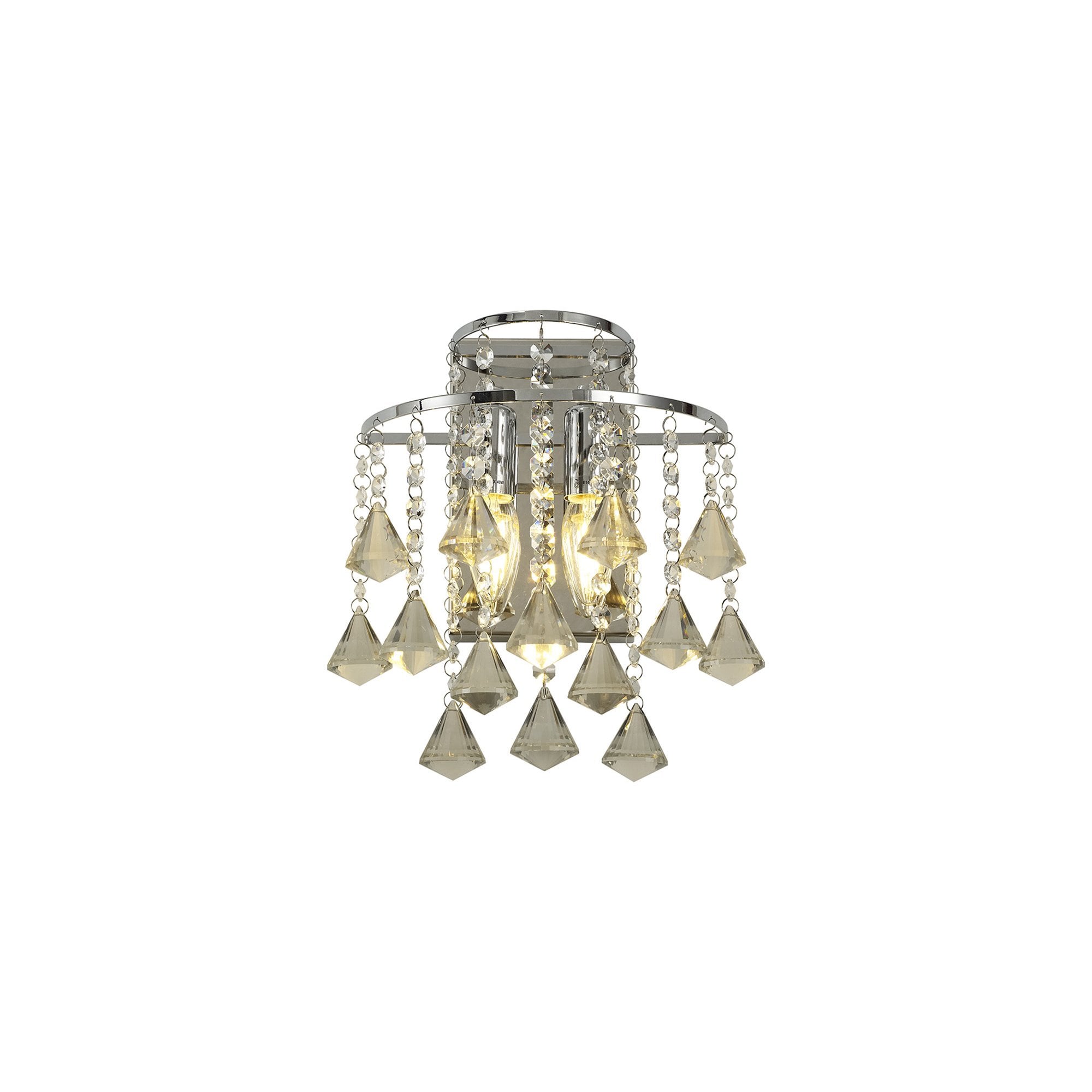 Diyas Inina 2 Light Switched Wall Light - Polished Chrome & Crystal