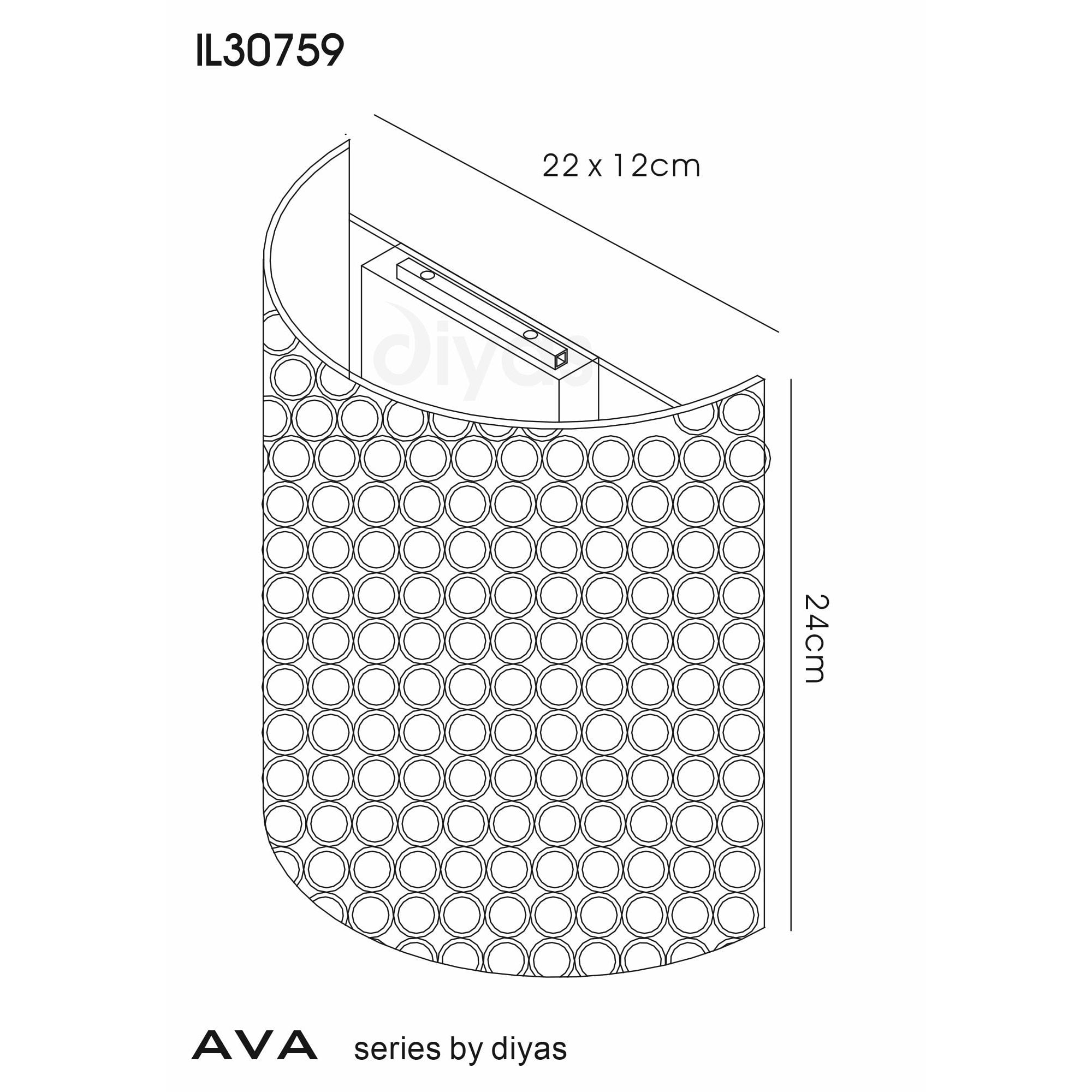 Diyas Ava 2 Light Rectangle Wall Light - French Gold & Crystal