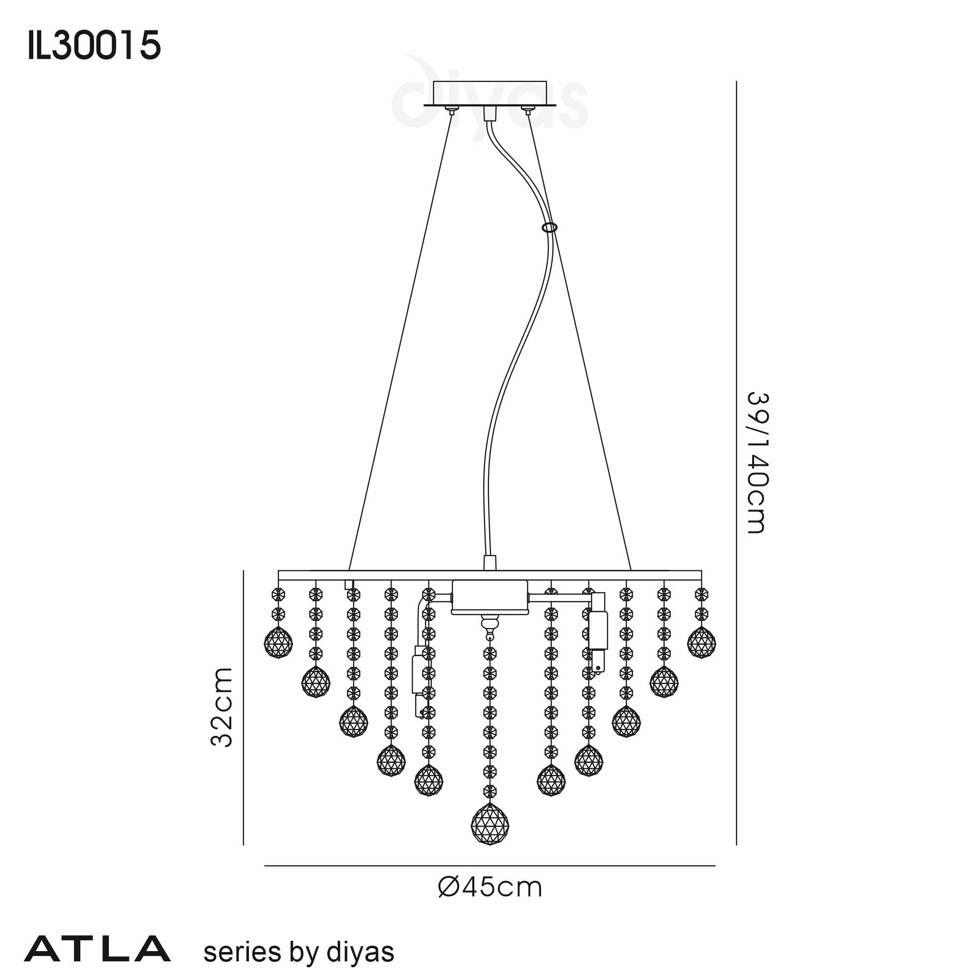 Diyas Atla 8 Light Pendant - Polished Chrome & Crystal
