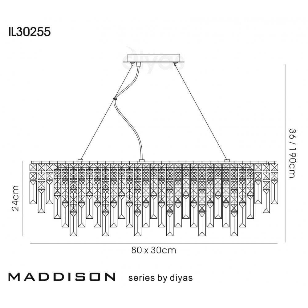 Diyas Maddison 6 Light Rectangular Pendant - Polished Chrome & Crystal