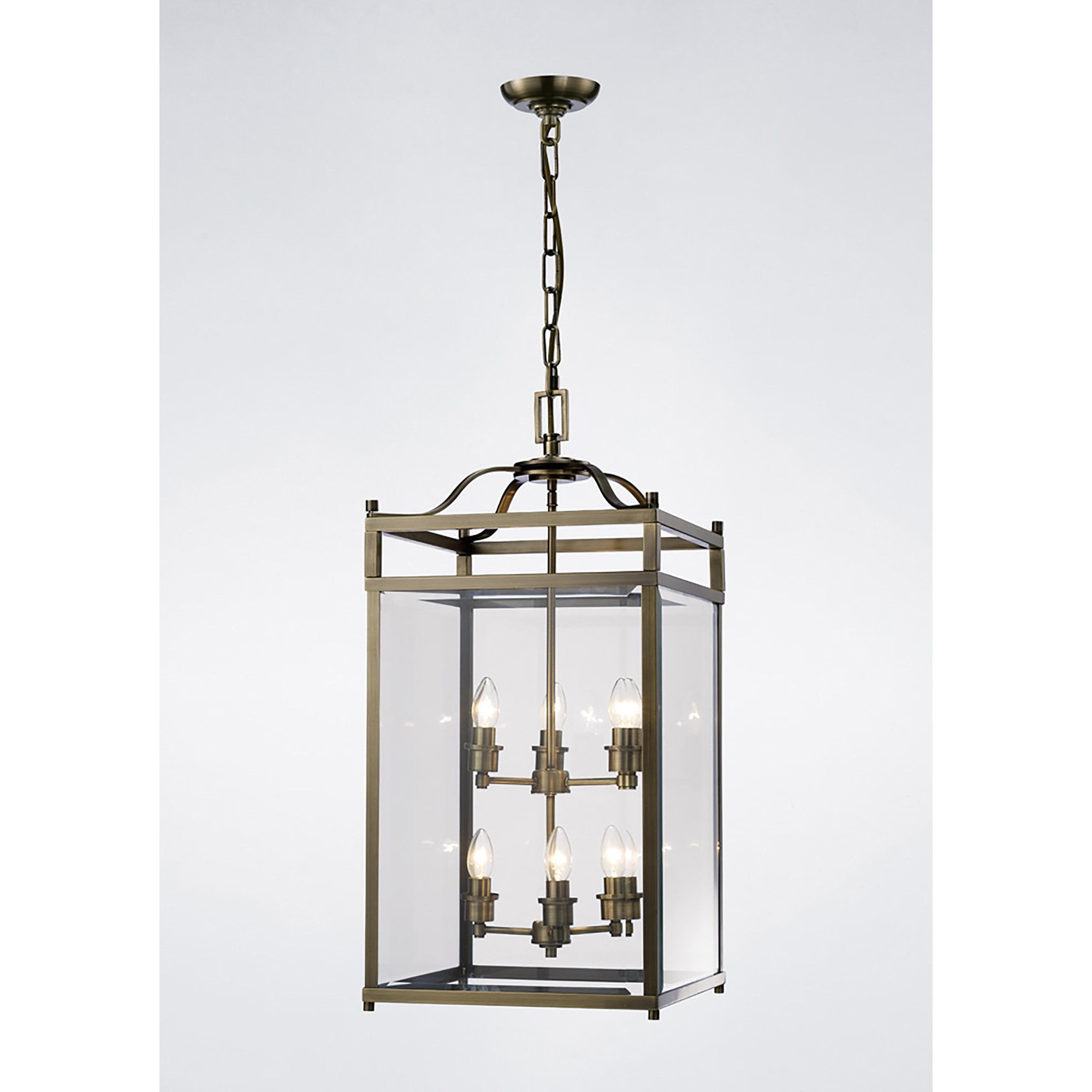 Diyas IL31114 Aston Pendant 6 Light Antique Brass/Glass