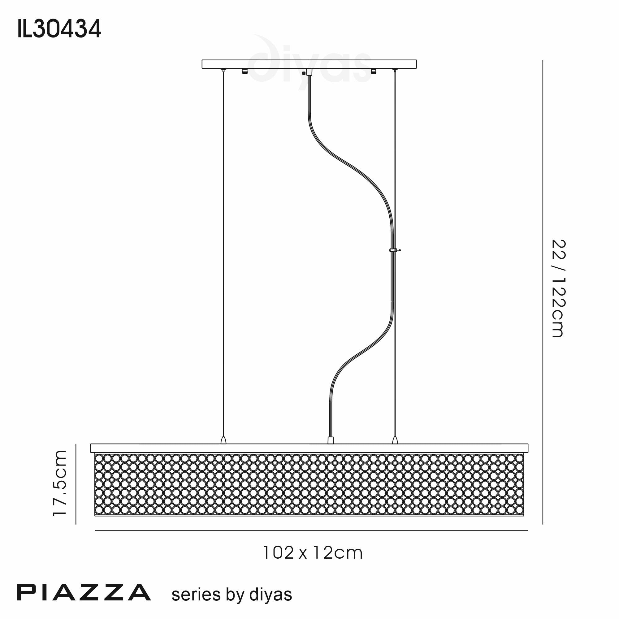 Diyas Piazza 9 Light Rectangular Pendant - Polished Chrome & Crystal