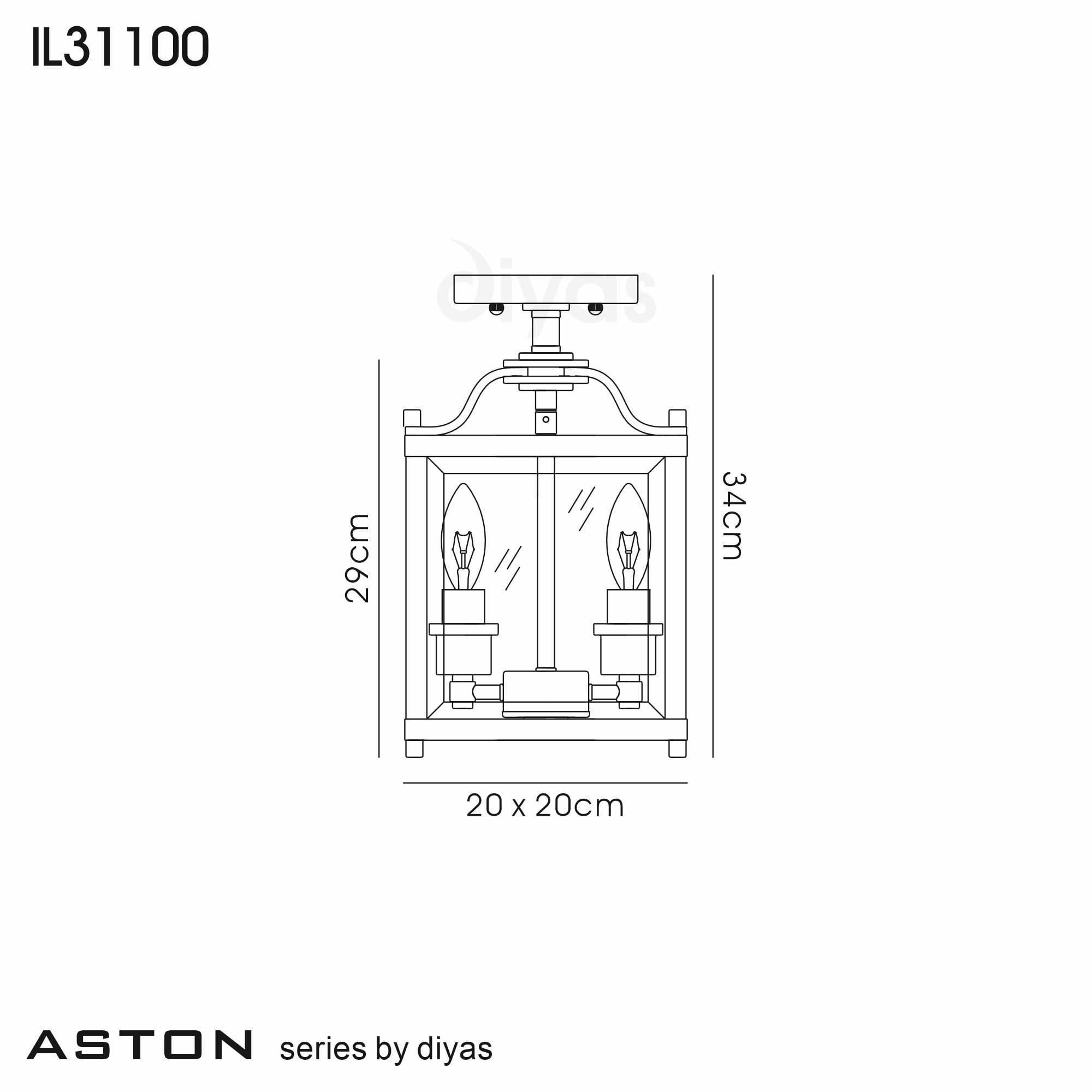 Diyas IL31100 Aston Semi Ceiling 3 Light Polished Chrome/Glass