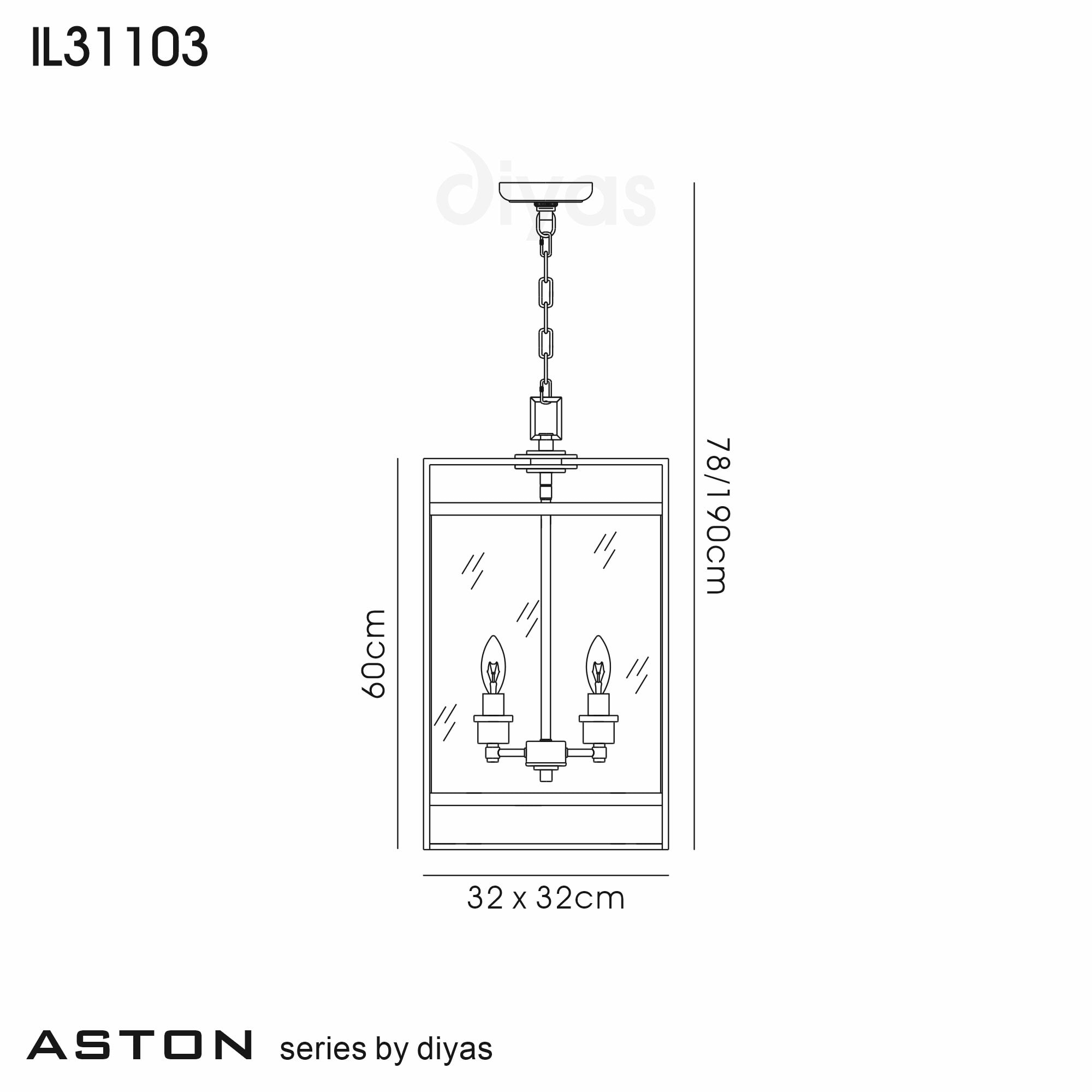 Diyas IL31103 Aston Pendant 4 Light Polished Chrome/Glass