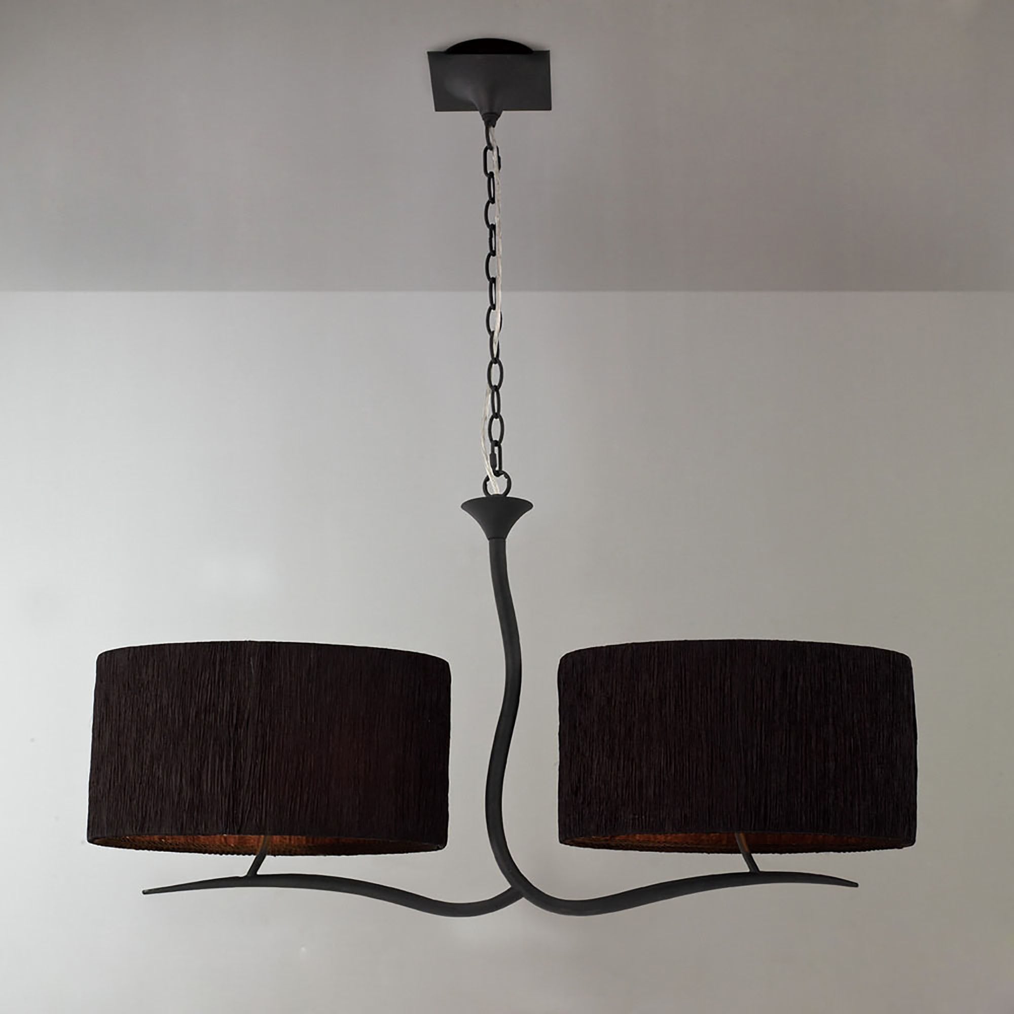 Mantra Eve 2 Arm 4 Light Pendant in Anthracite with Black Oval Shades