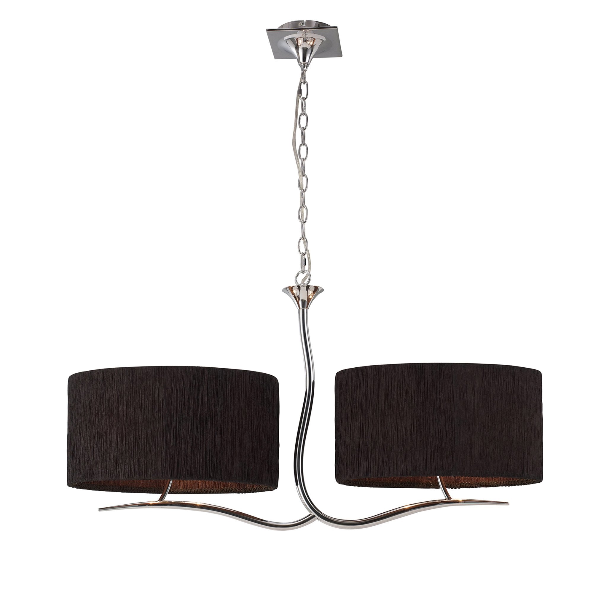 Mantra Eve 2 Arm 4 Light Pendant in Polished Chrome with Black Oval Shades