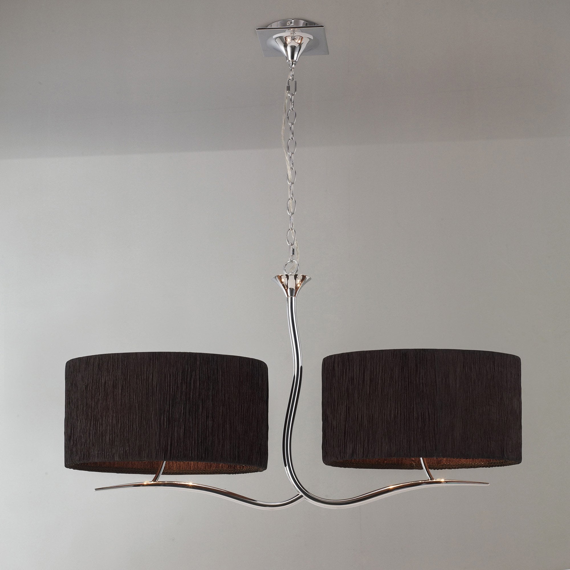 Mantra Eve 2 Arm 4 Light Pendant in Polished Chrome with Black Oval Shades