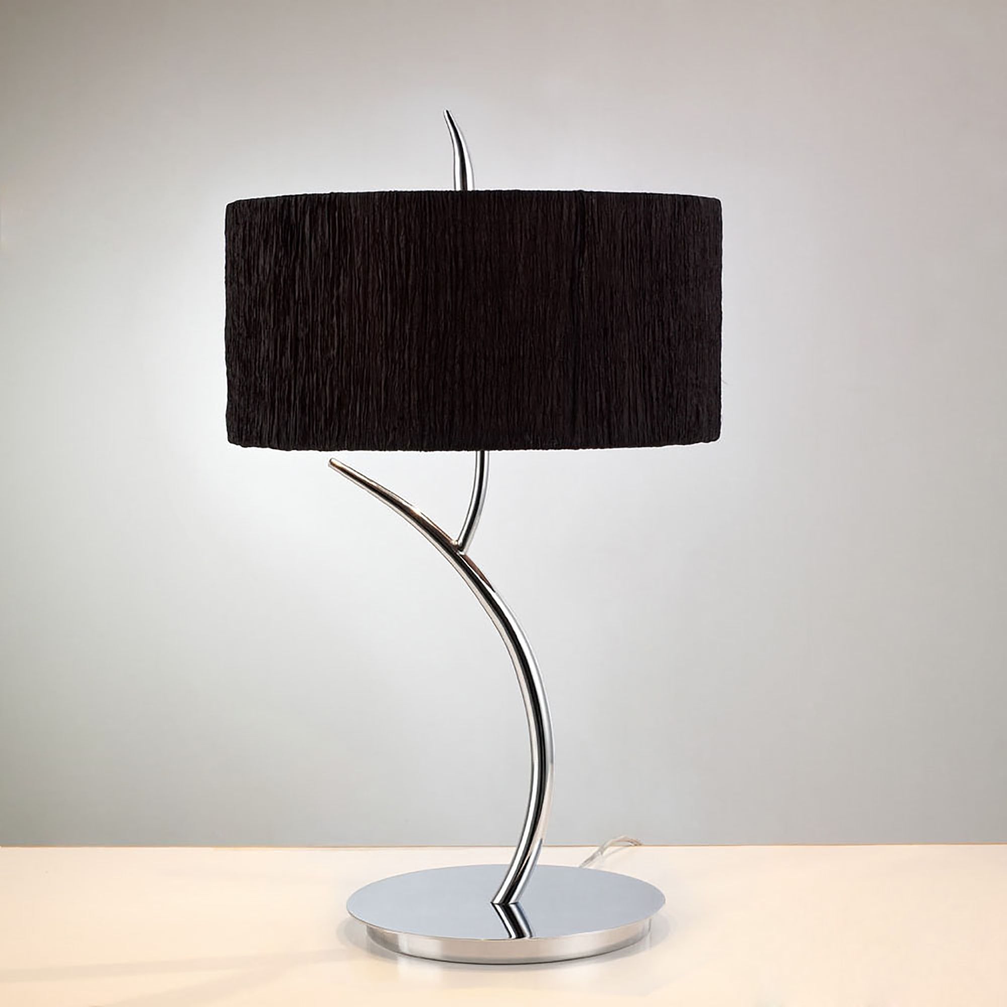 Mantra Eve 2 Light Large Table Lamp in Polished Chrome with Black Round Shade