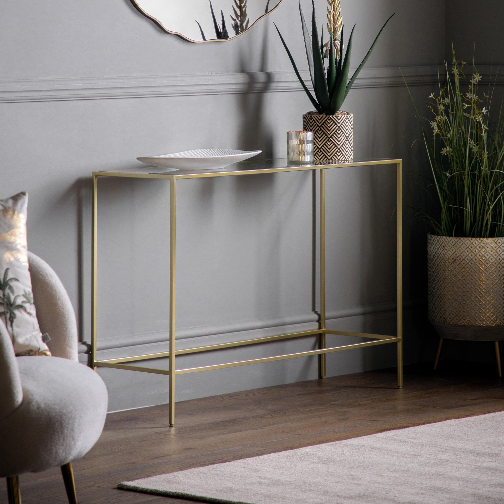 Mura Adelaide Console Table - Champagne Gold & Clear Glass