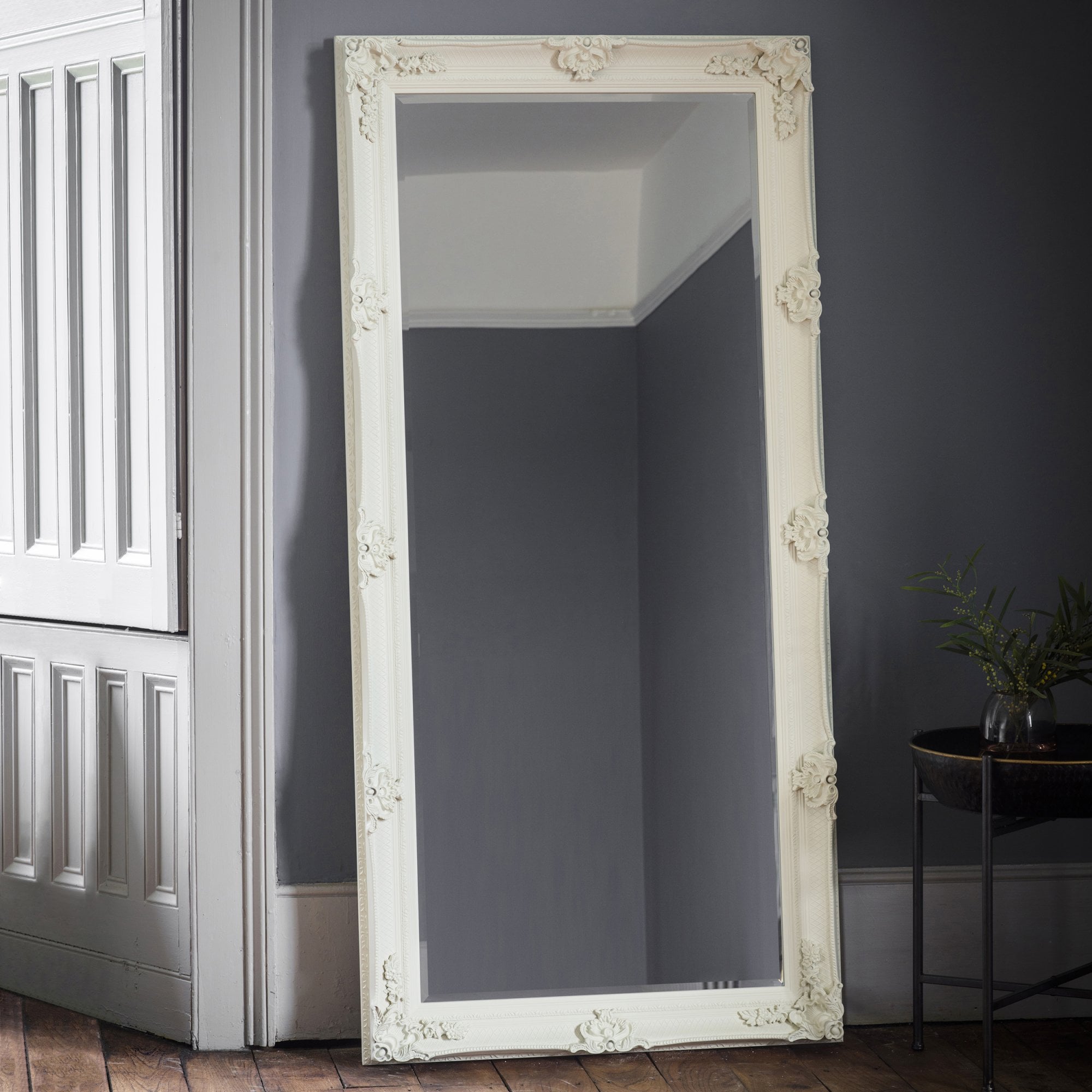 Mura Riverside Rectangle Full Length Leaner Mirror - Cream Wood