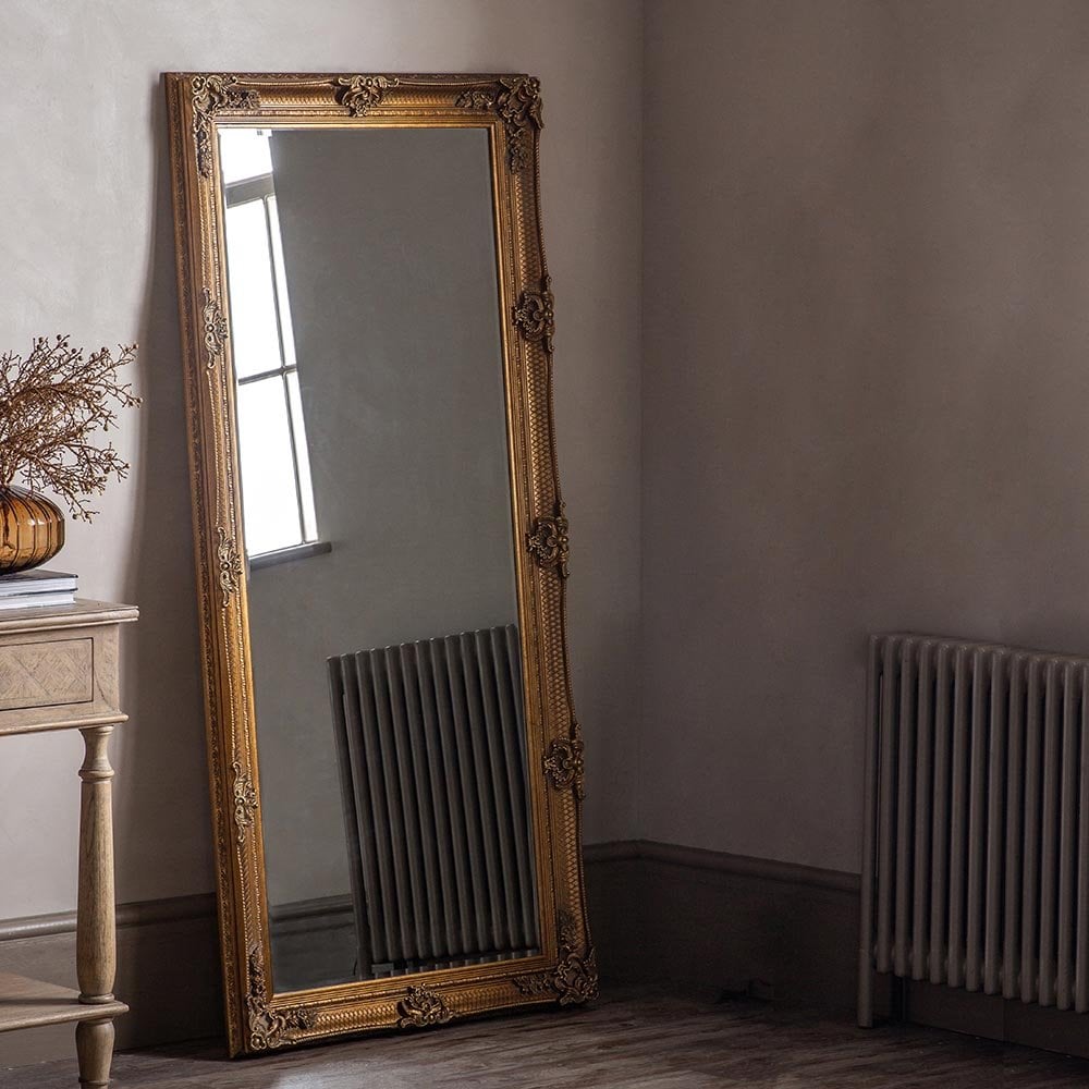 Mura Riverside Rectangle Full Length Leaner Mirror - Aged Gold Wood