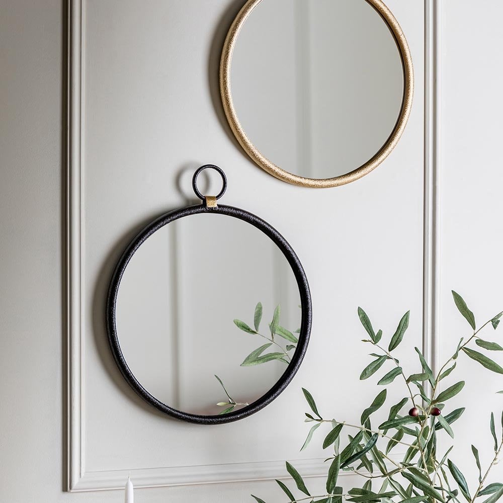 Mura Tonkin Medium Round Hanging Loop Wall Mirror - Matt Black