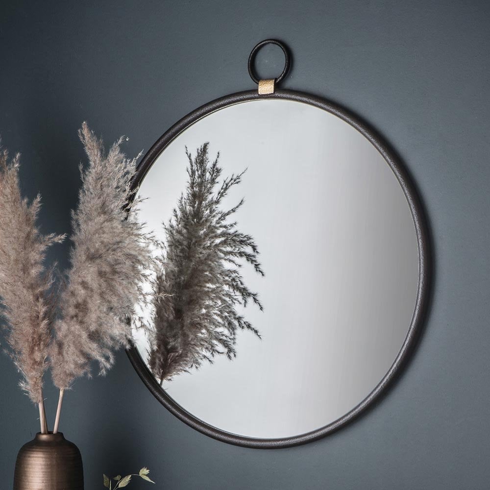 Mura Tonkin Large Round Hanging Loop Wall Mirror - Matt Black