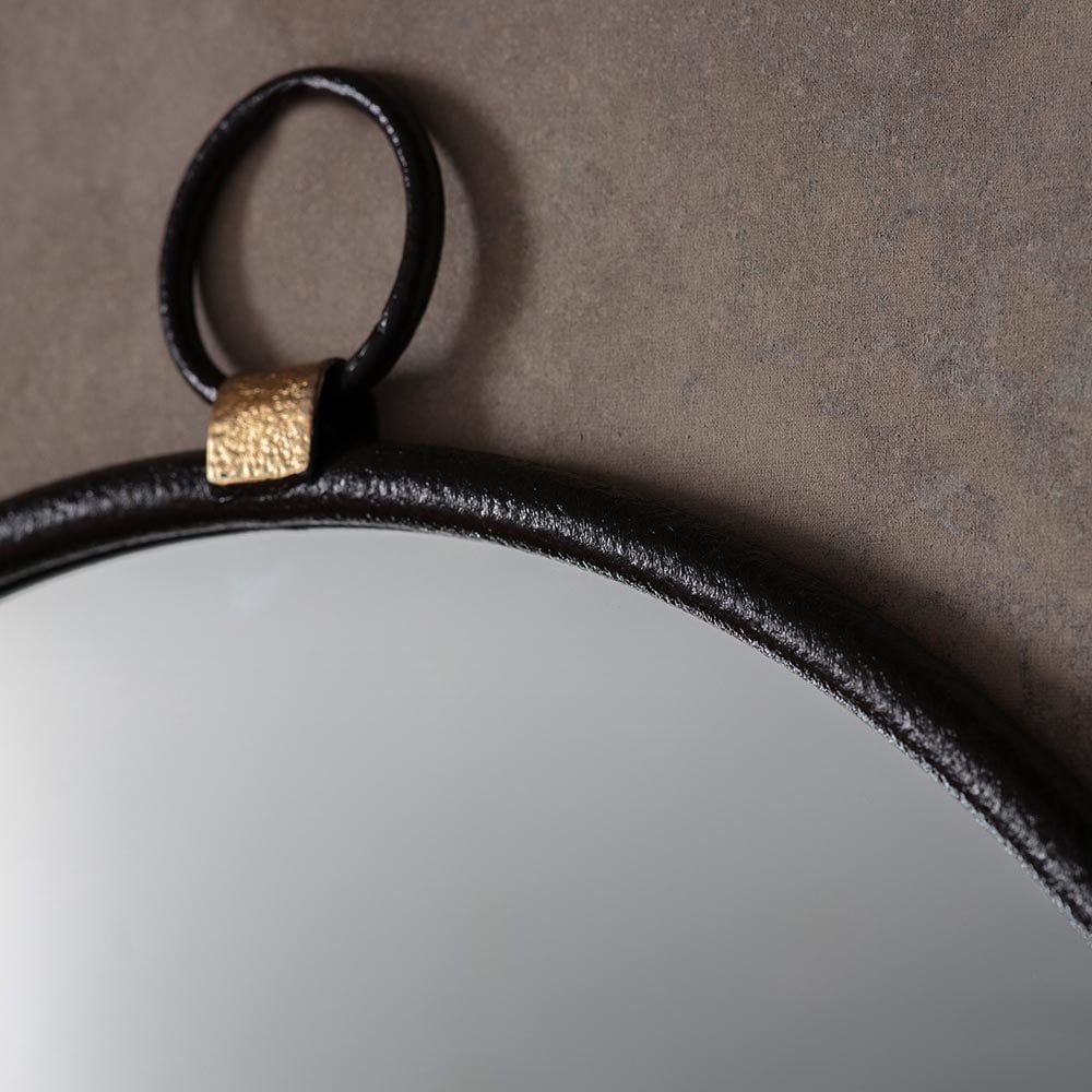 Mura Tonkin Large Round Hanging Loop Wall Mirror - Matt Black