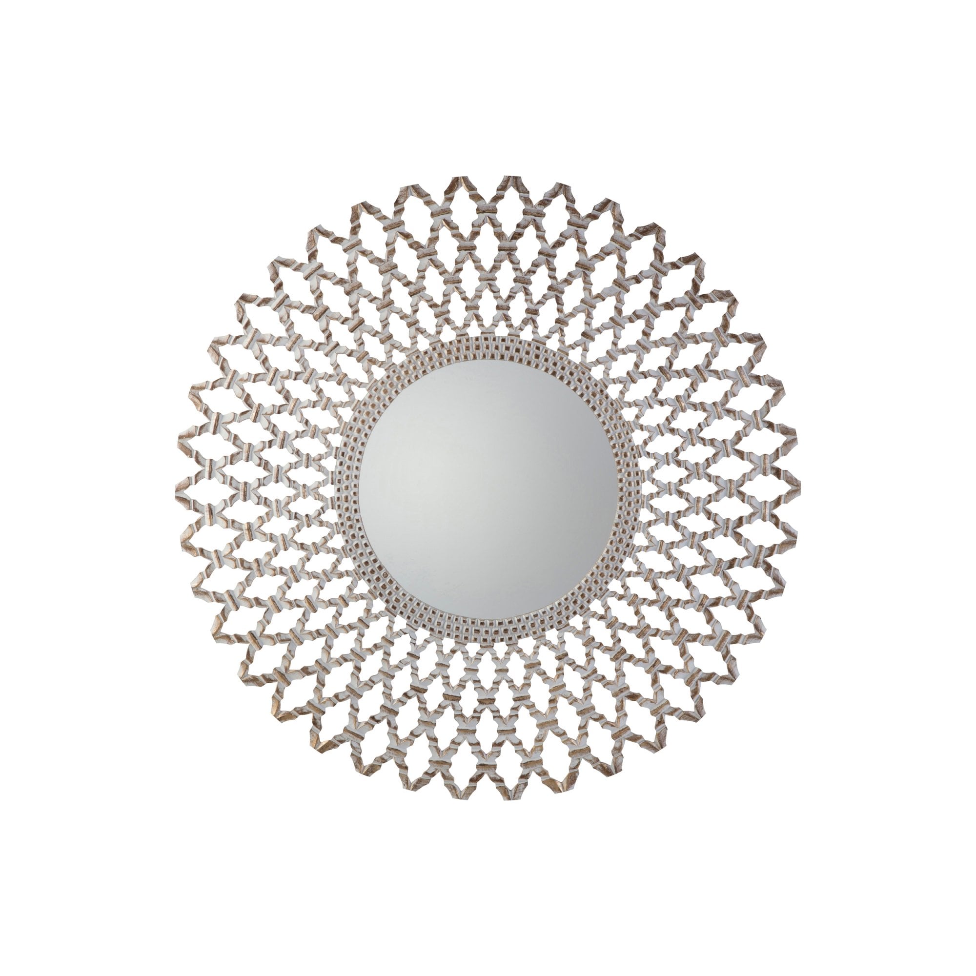 Mura Brockway Round Wall Mirror - White Washed Wood