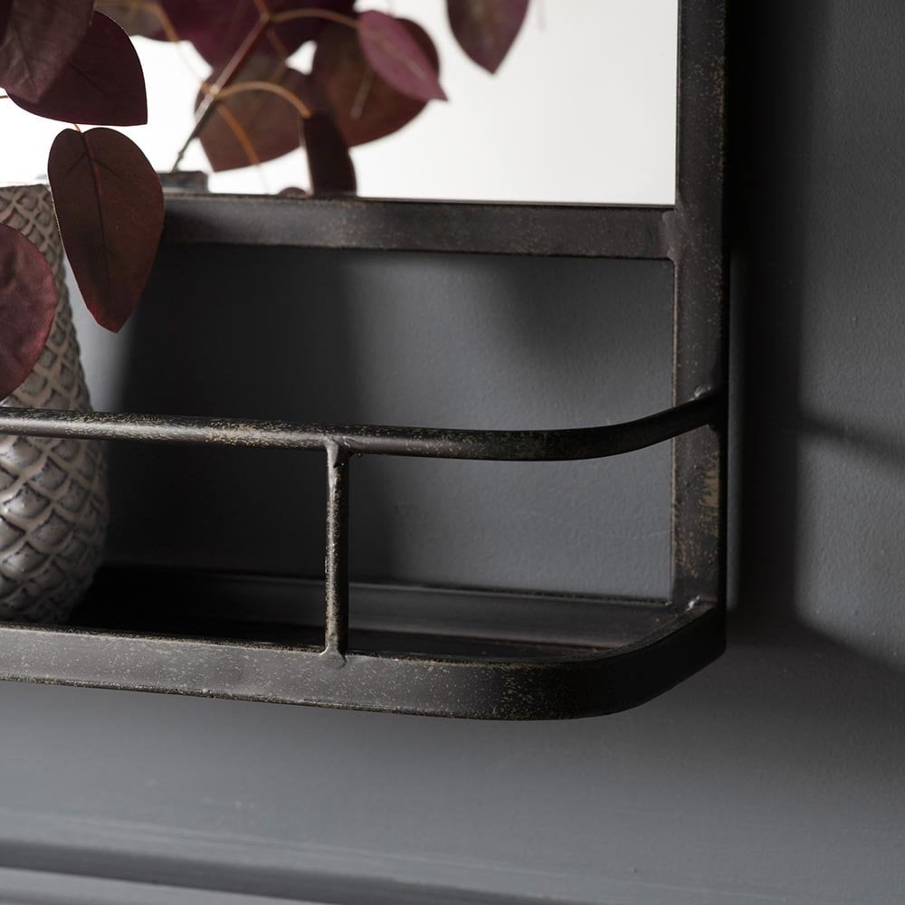 Mura Gugeri Rectangular Wall Mirror With Shelf - Charcoal Black