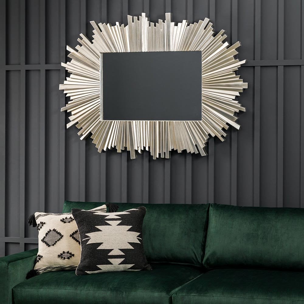 Mura Brisbane Star Burst Rectangle Wall Mirror - Antique Silver