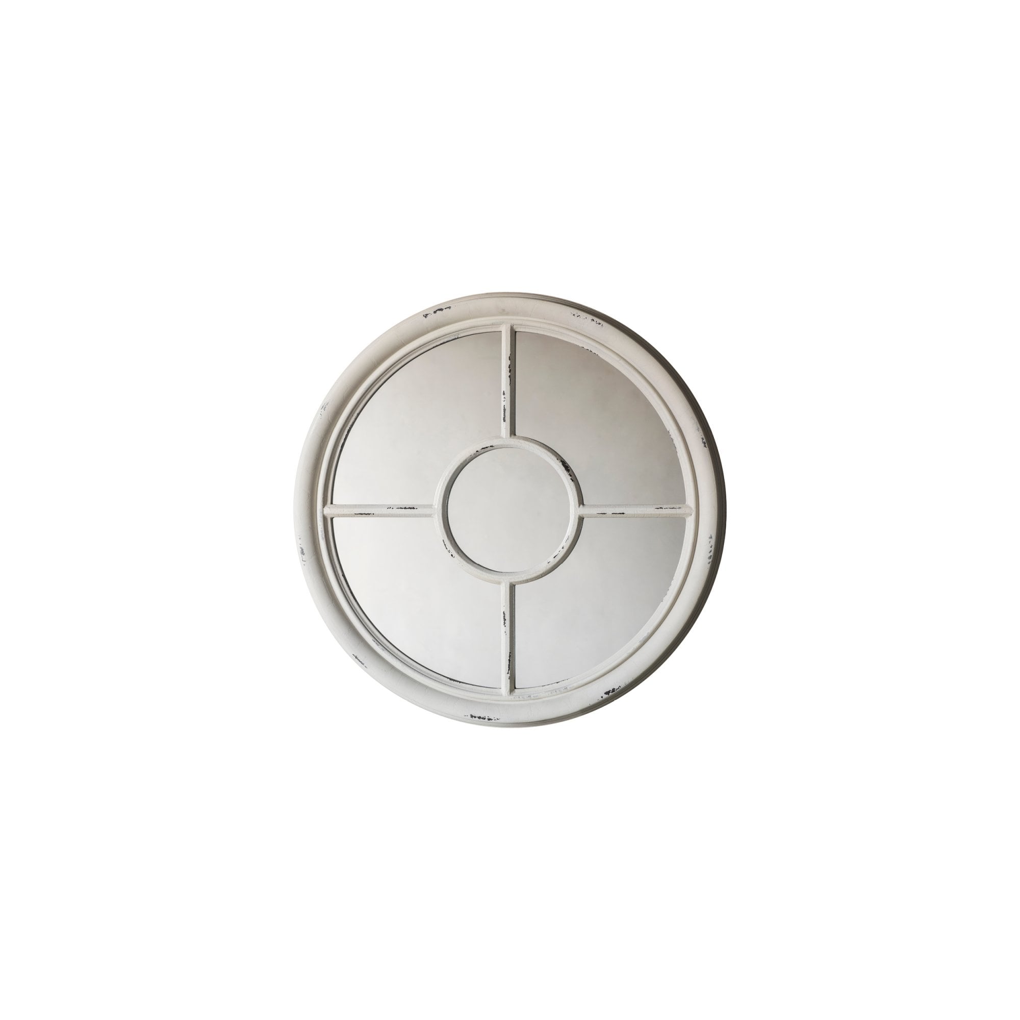 Mura Cleveland Round Window Wall Mirror - Distressed White