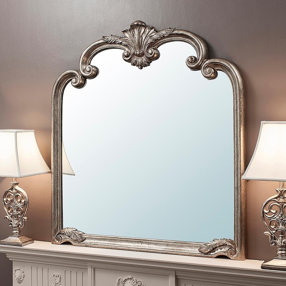 Mura Merivale Ornate Arched Over Mantle Mirror - Aged Silver