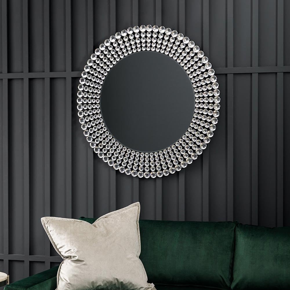 Mura Riley Round Wall Mirror - Clear Faceted Acrylic Edge