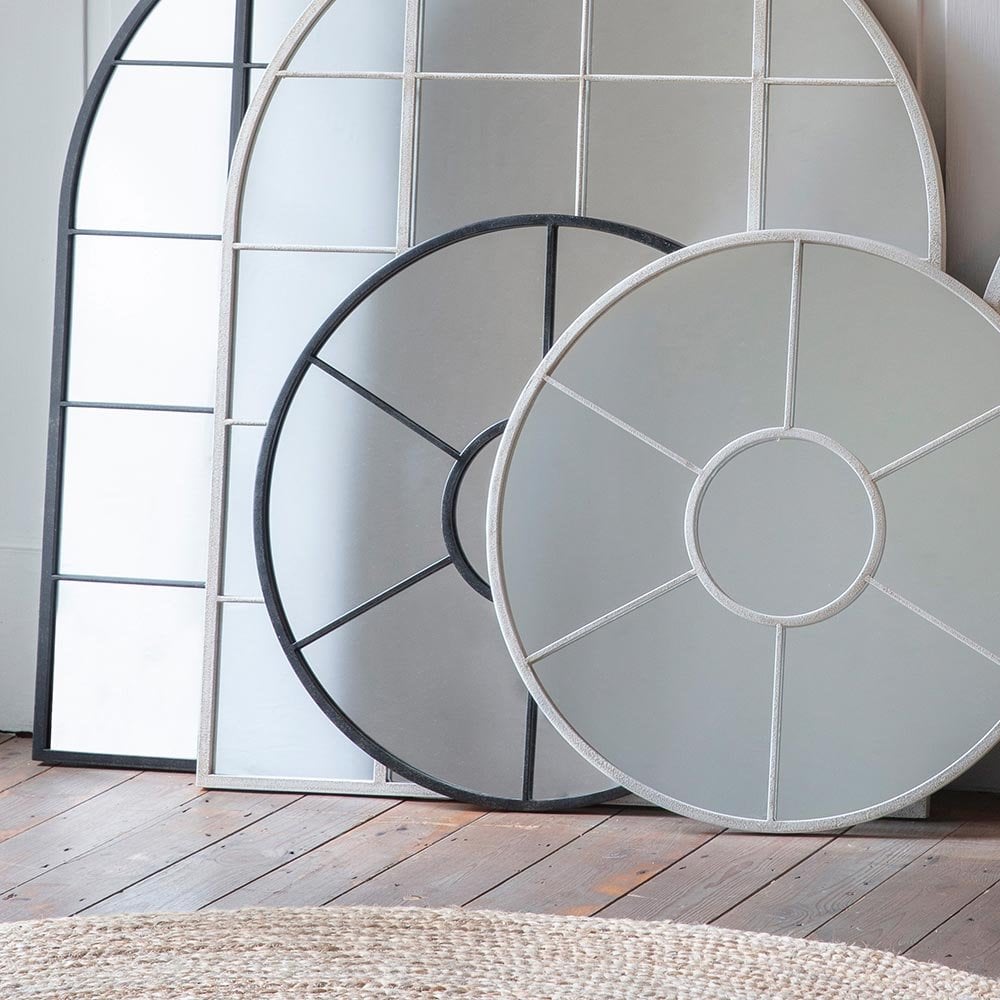 Mura Foveaux Round Window Wall Mirror - Aged Black
