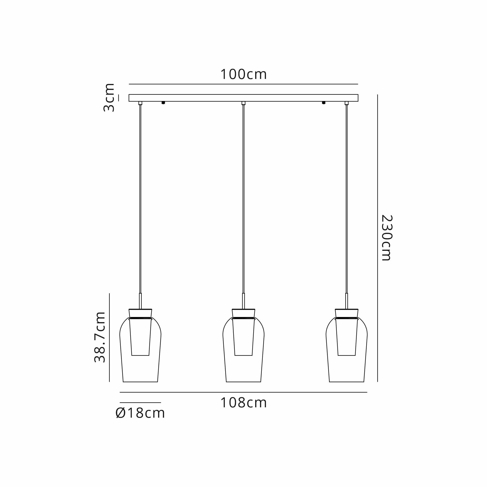 Mantra Nora 3 Light Adjustable Linear Pendant - Gold, White & Clear Glass With Frosted Inner