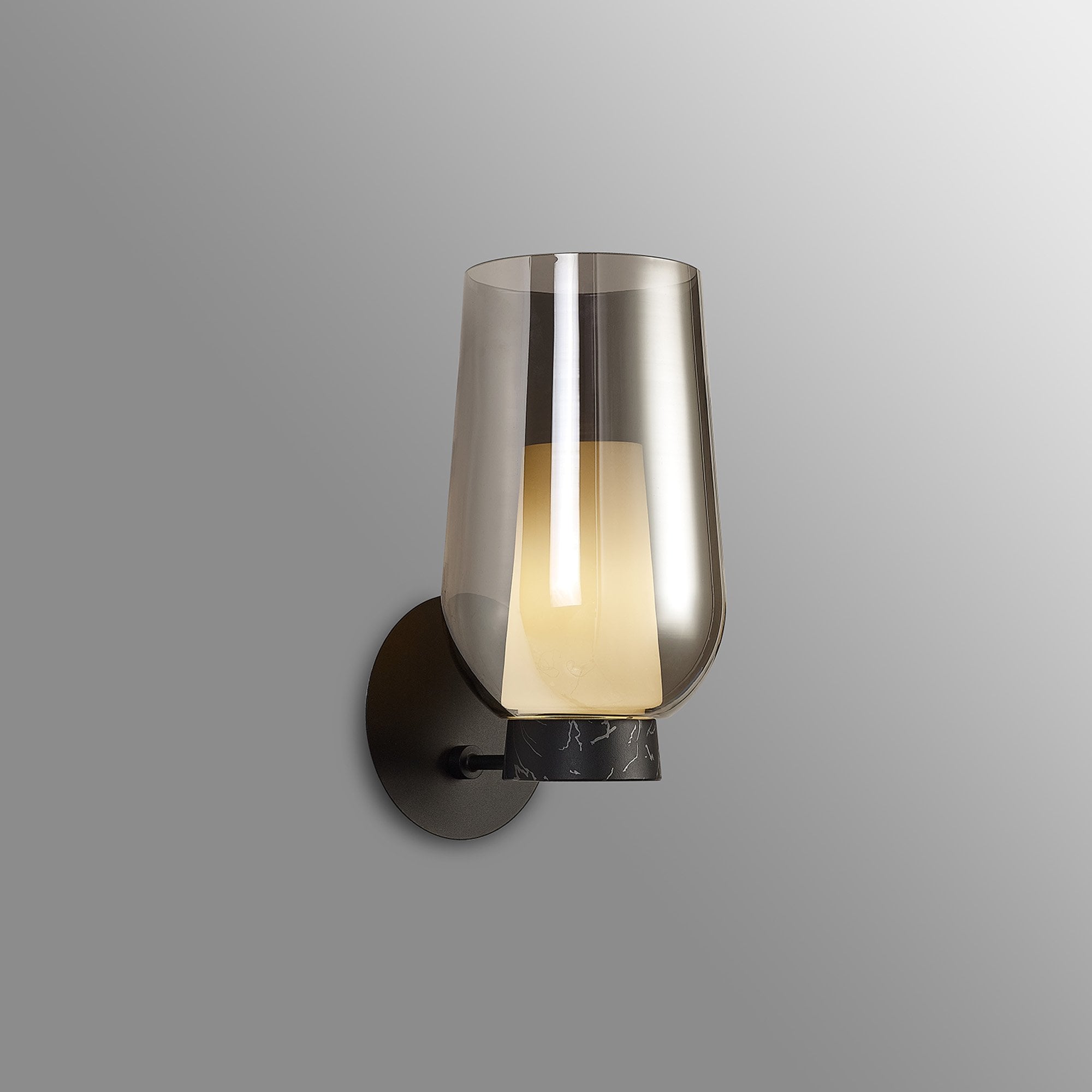Mantra Nora 1 Light Wall Lamp - Black, Black Marble & Chrome Glass With Frosted Inner