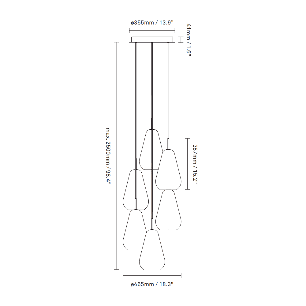 Nuura Anoli 6 Light Chandelier - Nordic Gold & Opal Glass