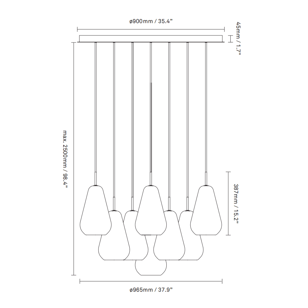 Nuura Anoli 13 Light Chandelier - Nordic Gold & Opal Glass