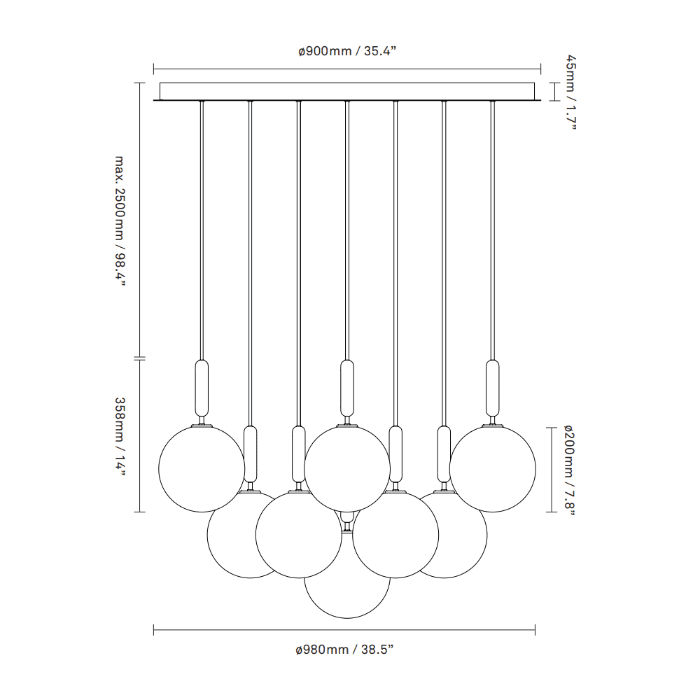 Nuura Miira Large 13 Light Chandelier - Rock Grey & Optic Clear Glass