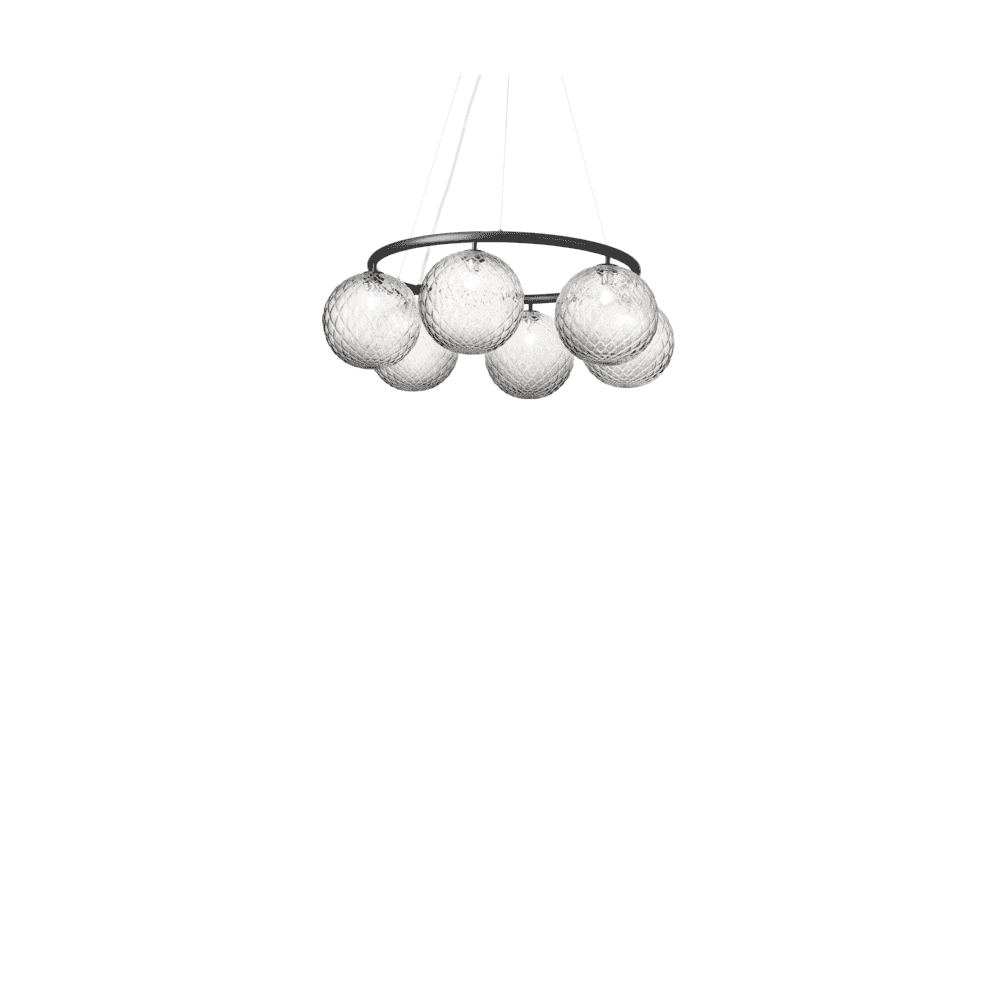 Nuura Miira 6 Light Circular Chandelier - Rock Grey & Optic Clear Glass