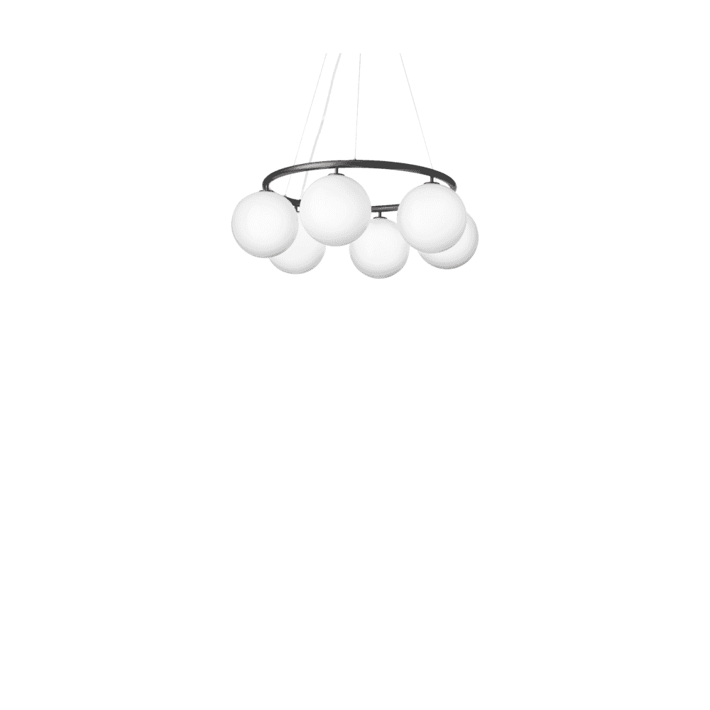 Nuura Miira 6 Light Circular Chandelier - Rock Grey & Opal Glass