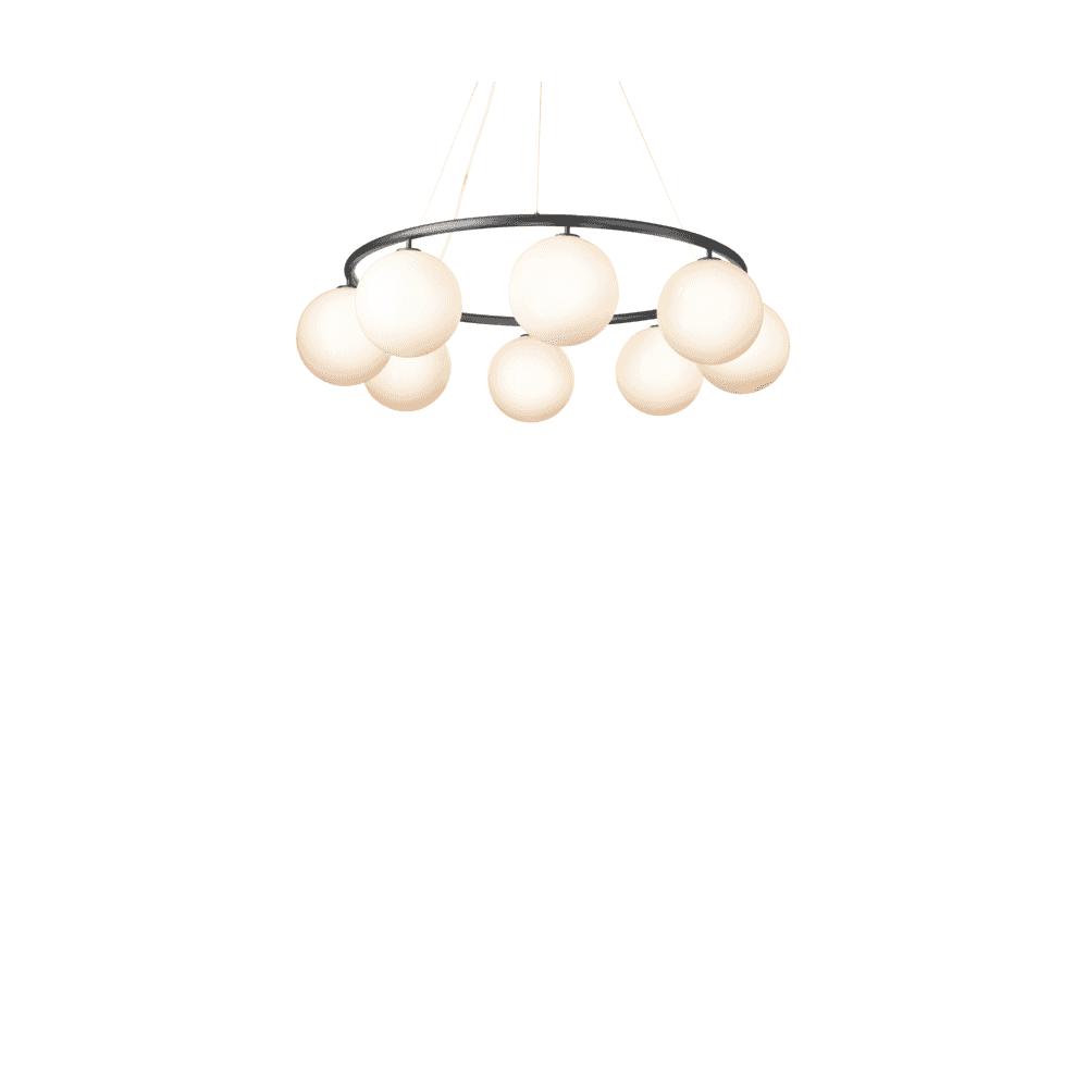 Nuura Miira 8 Light Circular Chandelier - Rock Grey & Opal Glass