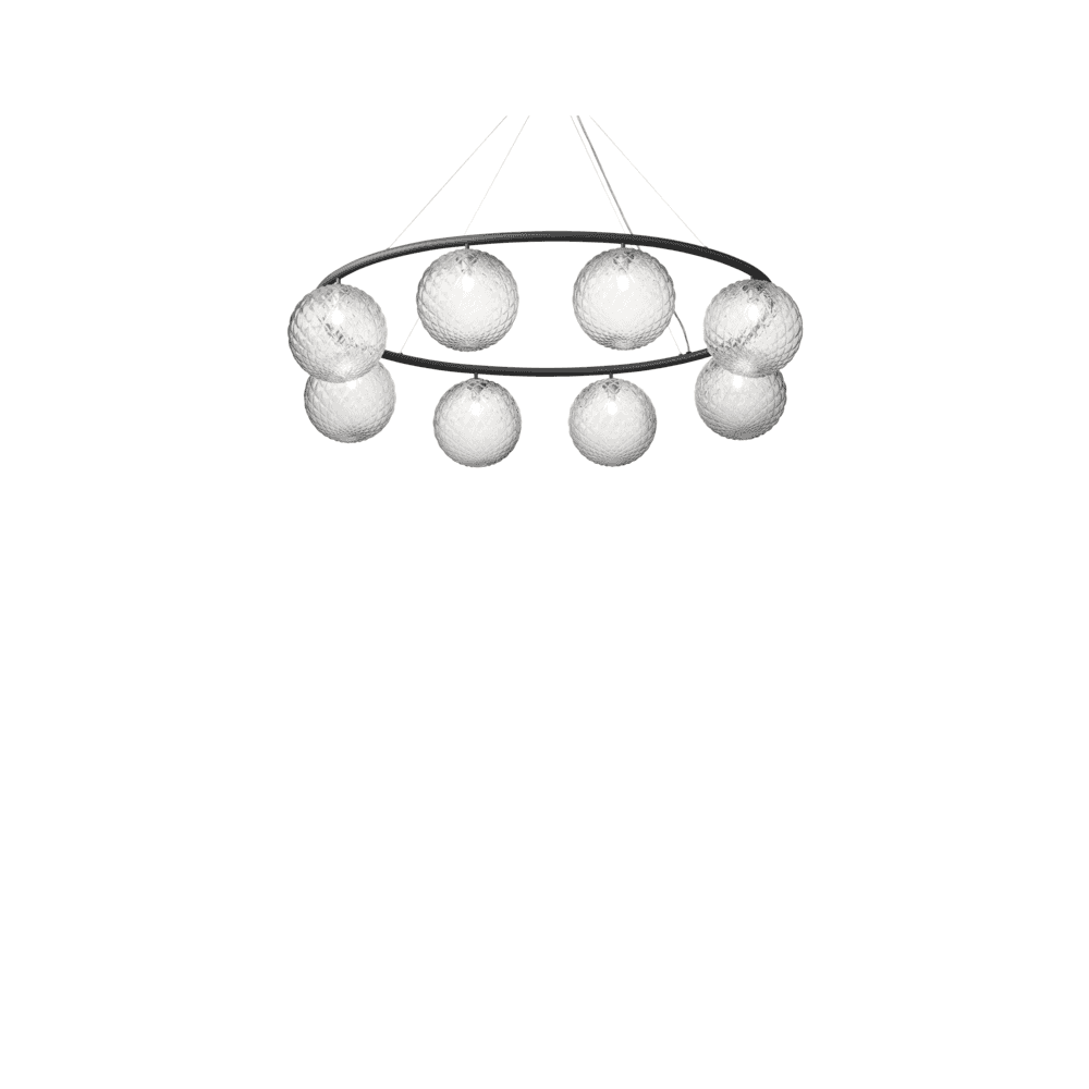 Nuura Miira 8 Light Oval Chandelier - Rock Grey & Optic Clear Glass
