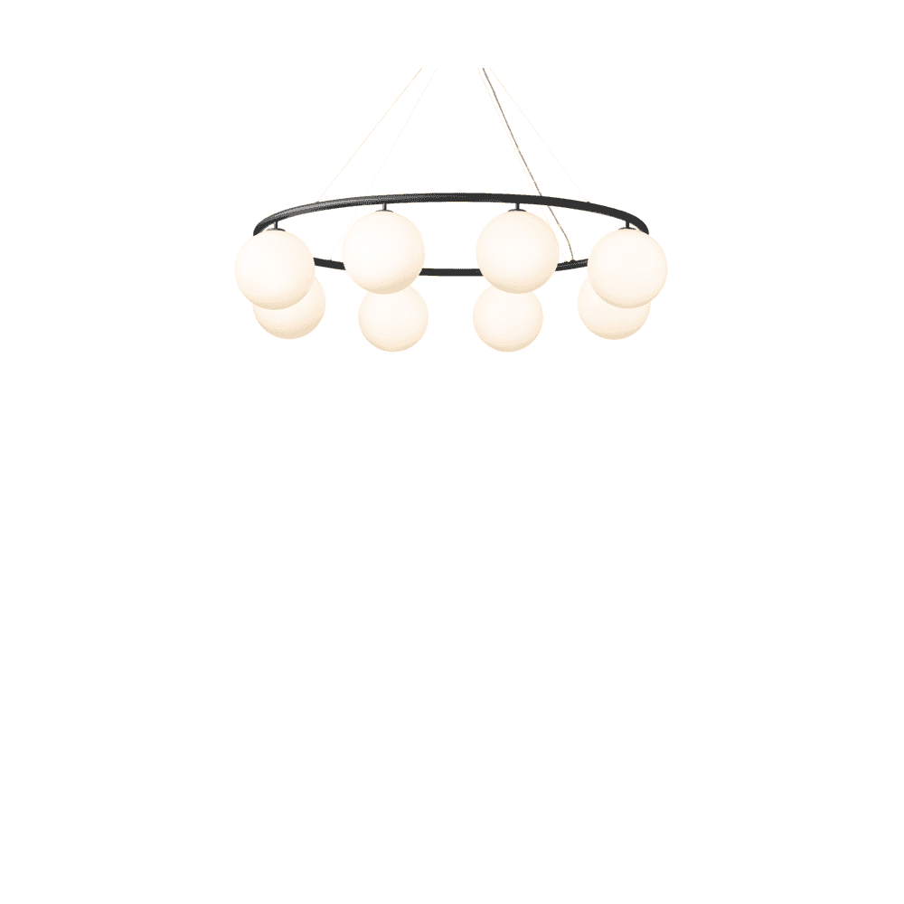Nuura Miira 8 Light Oval Chandelier - Rock Grey & Opal Glass