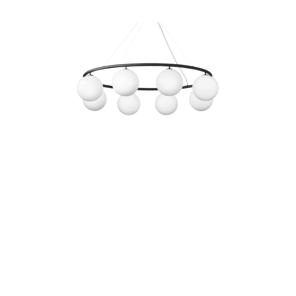 Nuura Miira 8 Light Oval Chandelier - Rock Grey & Opal Glass